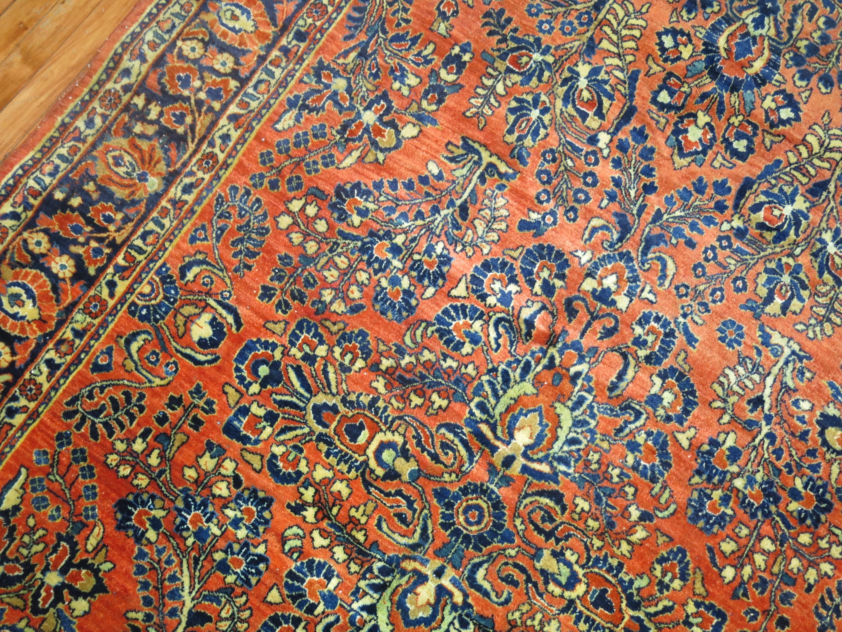 Wool Antique Persian Sarouk Intermediate Size Rug For Sale