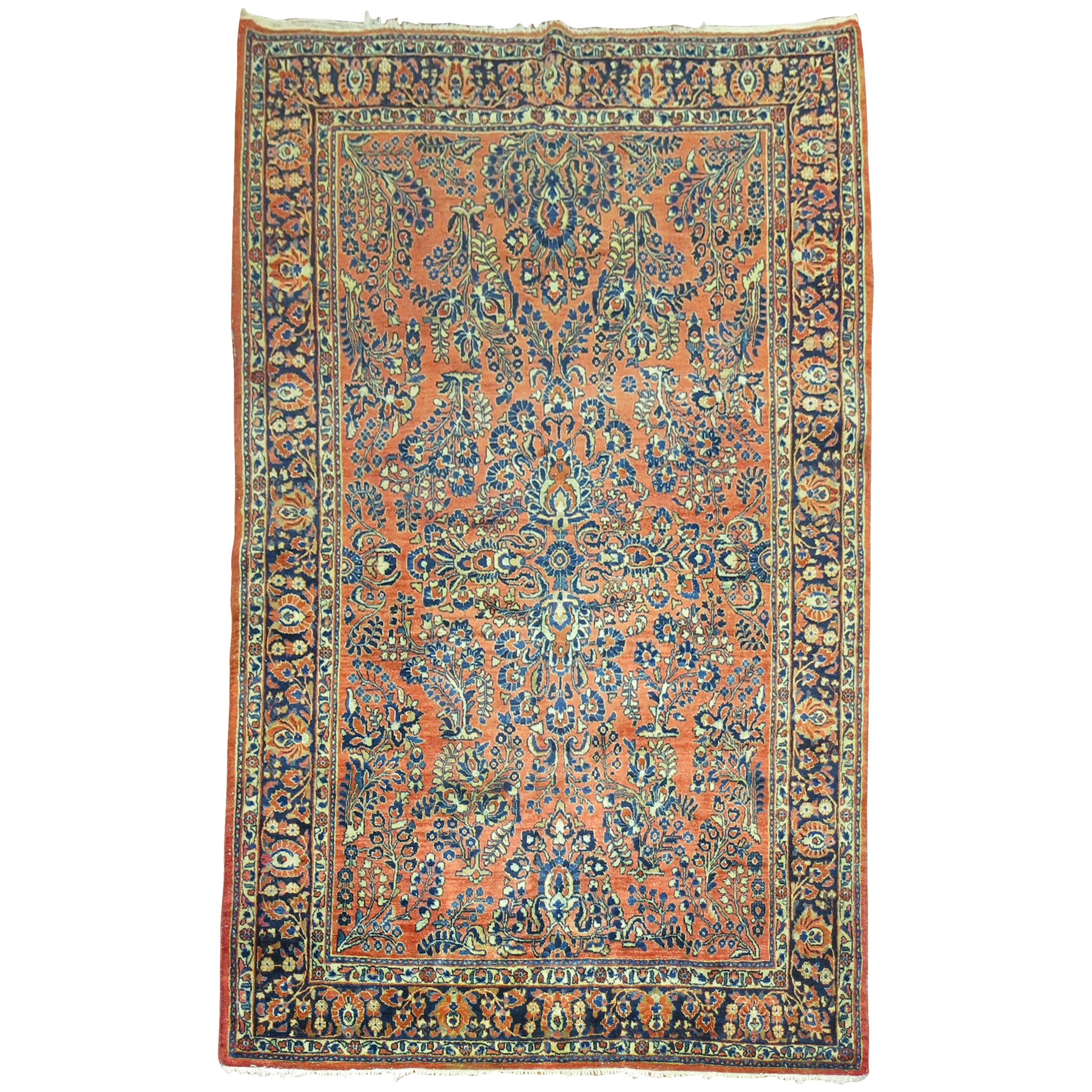 Antique Persian Sarouk Intermediate Size Rug For Sale