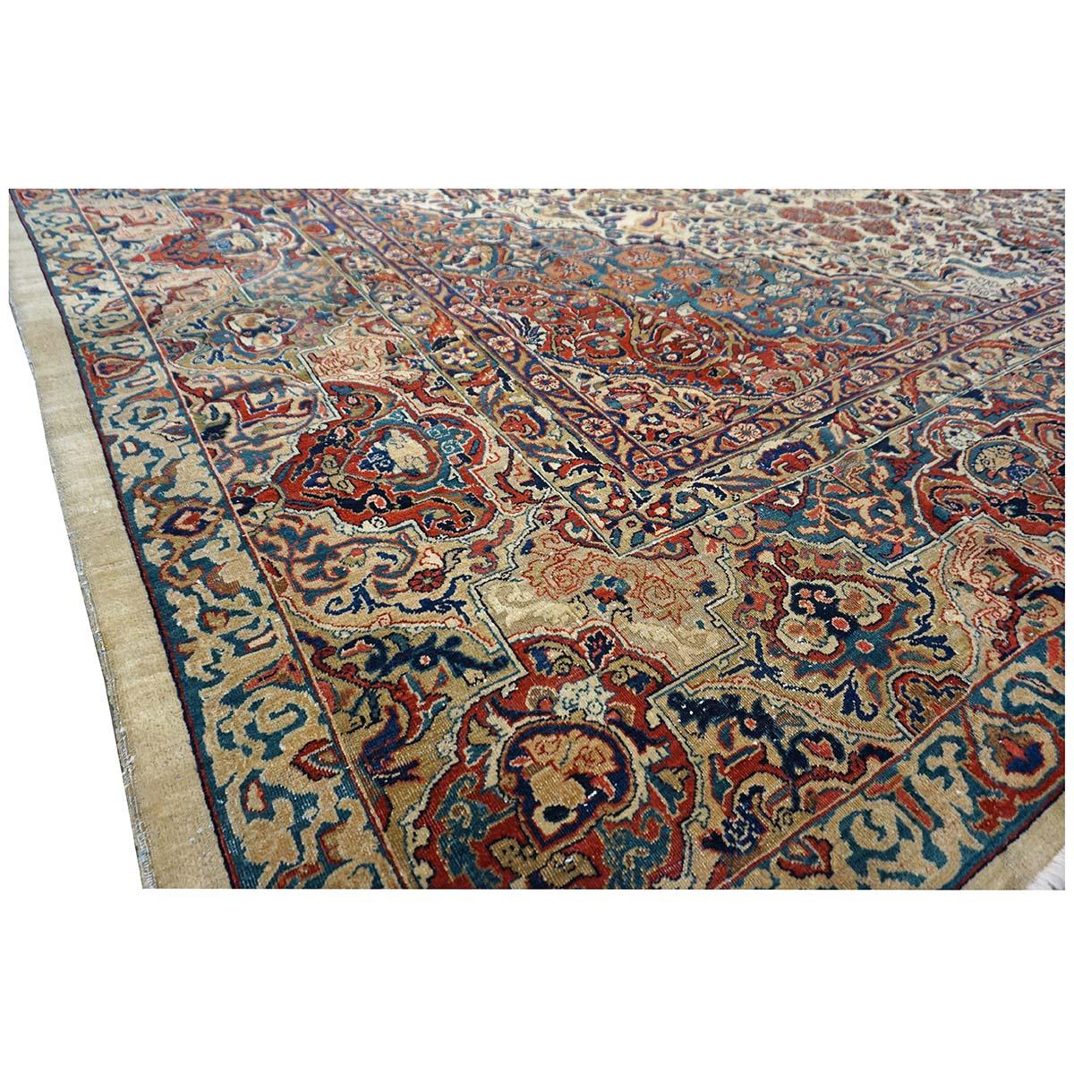 Antiker persischer Sarouk Mahajaran-Teppich in Übergröße 12x19 in Elfenbein, Marineblau und Rot im Angebot 2