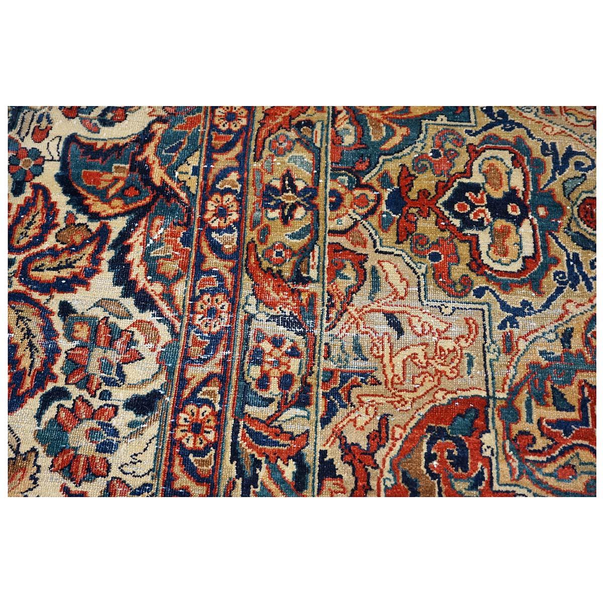 Antique Persian Sarouk Mahajaran 12x19 Ivory, Navy, & Red Oversized Area Rug For Sale 5