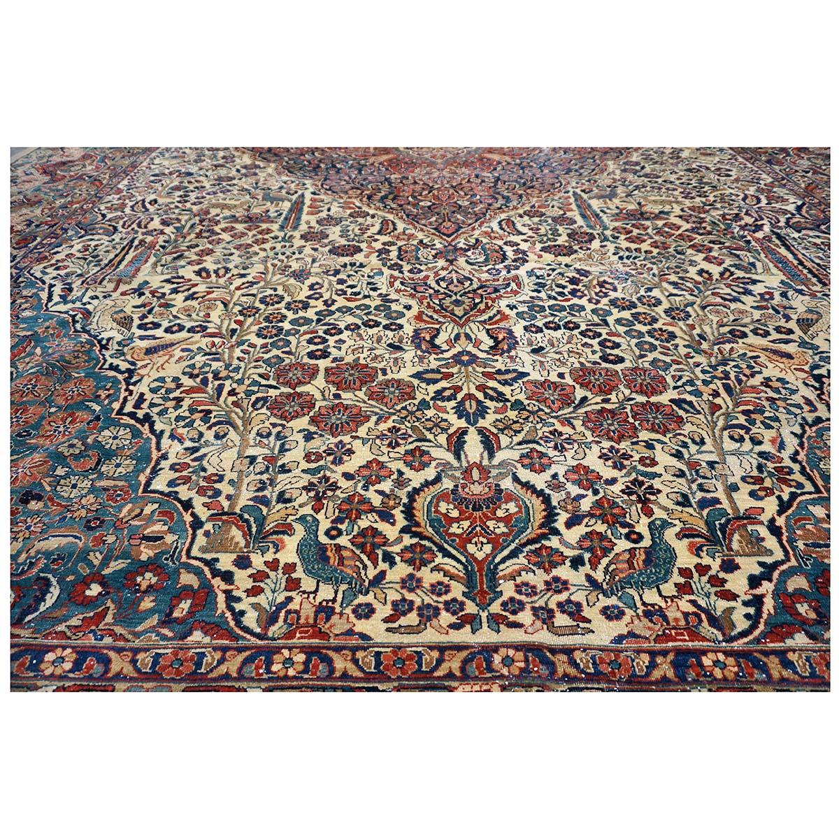 Antiker persischer Sarouk Mahajaran-Teppich in Übergröße 12x19 in Elfenbein, Marineblau und Rot im Angebot 6