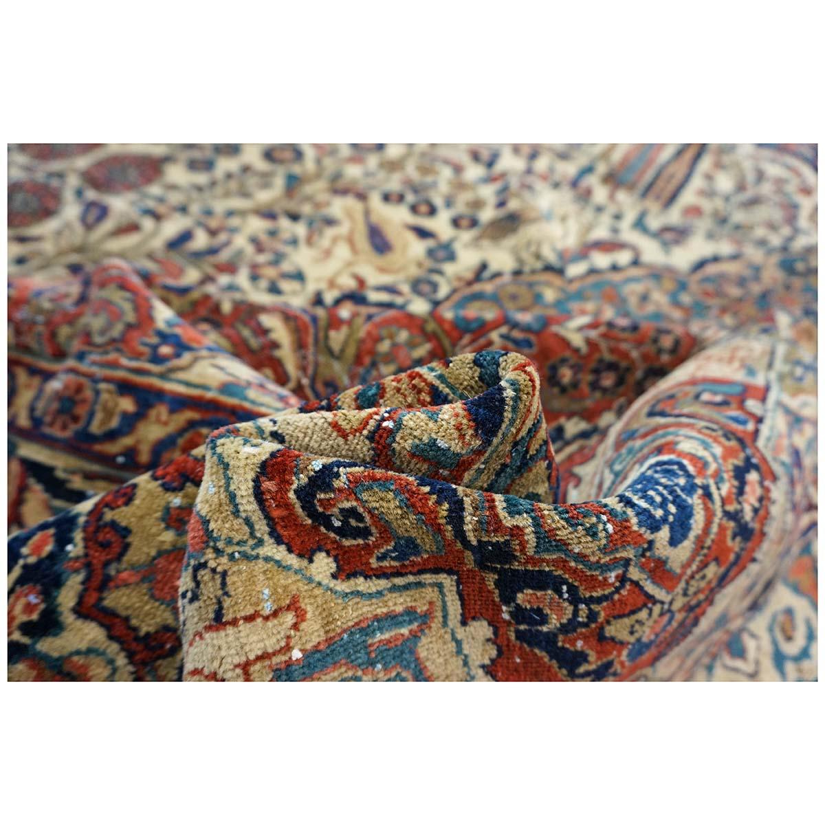 Antique Persian Sarouk Mahajaran 12x19 Ivory, Navy, & Red Oversized Area Rug For Sale 8