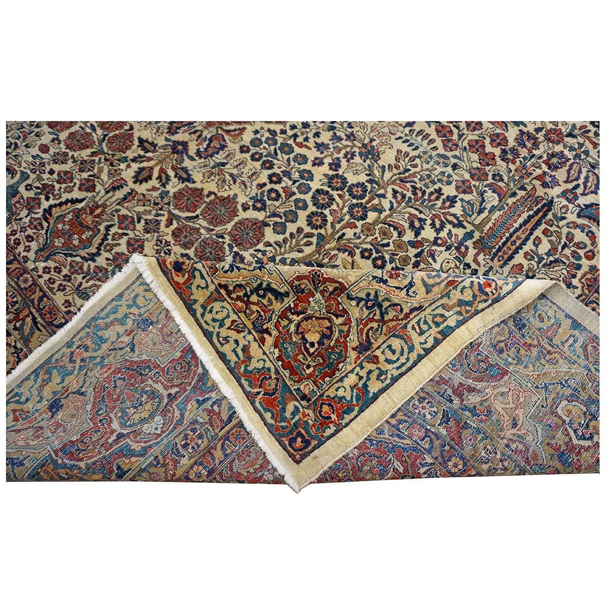 Antique Persian Sarouk Mahajaran 12x19 Ivory, Navy, & Red Oversized Area Rug For Sale 9