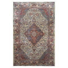 Antiker persischer Sarouk Mahajaran-Teppich in Übergröße 12x19 in Elfenbein, Marineblau und Rot