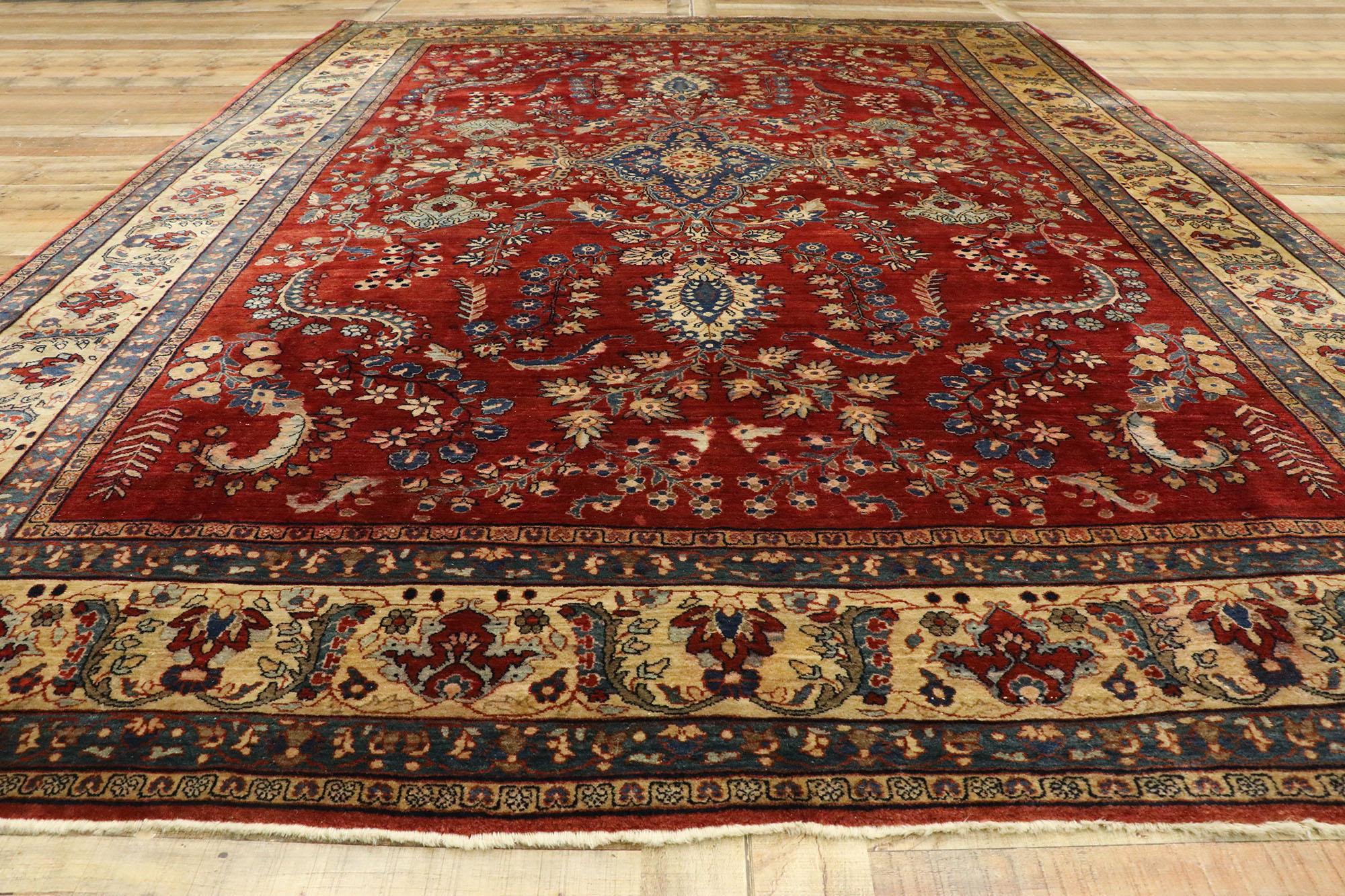 Wool Antique Persian Sarouk Mohajeran Rug with Jacobean Style For Sale