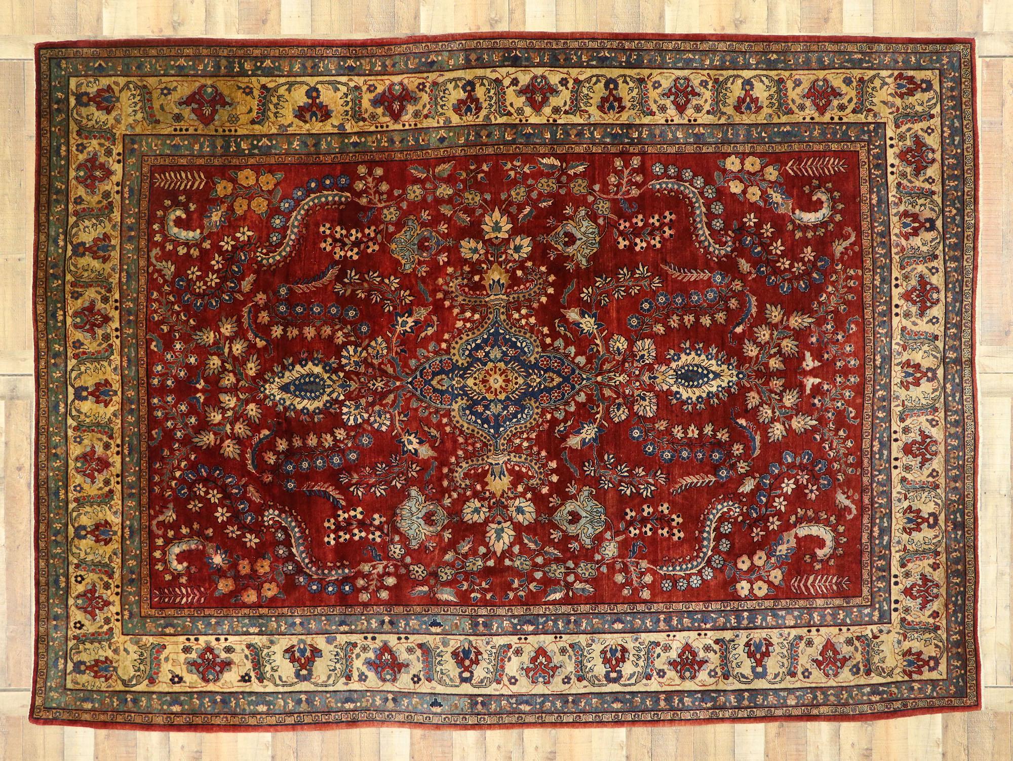 Antique Persian Sarouk Mohajeran Rug with Jacobean Style For Sale 1