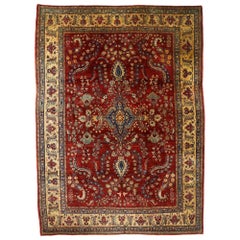 Antiker roter persischer Sarouk-Teppich mit Blumenmuster, 08'10 x 12'00