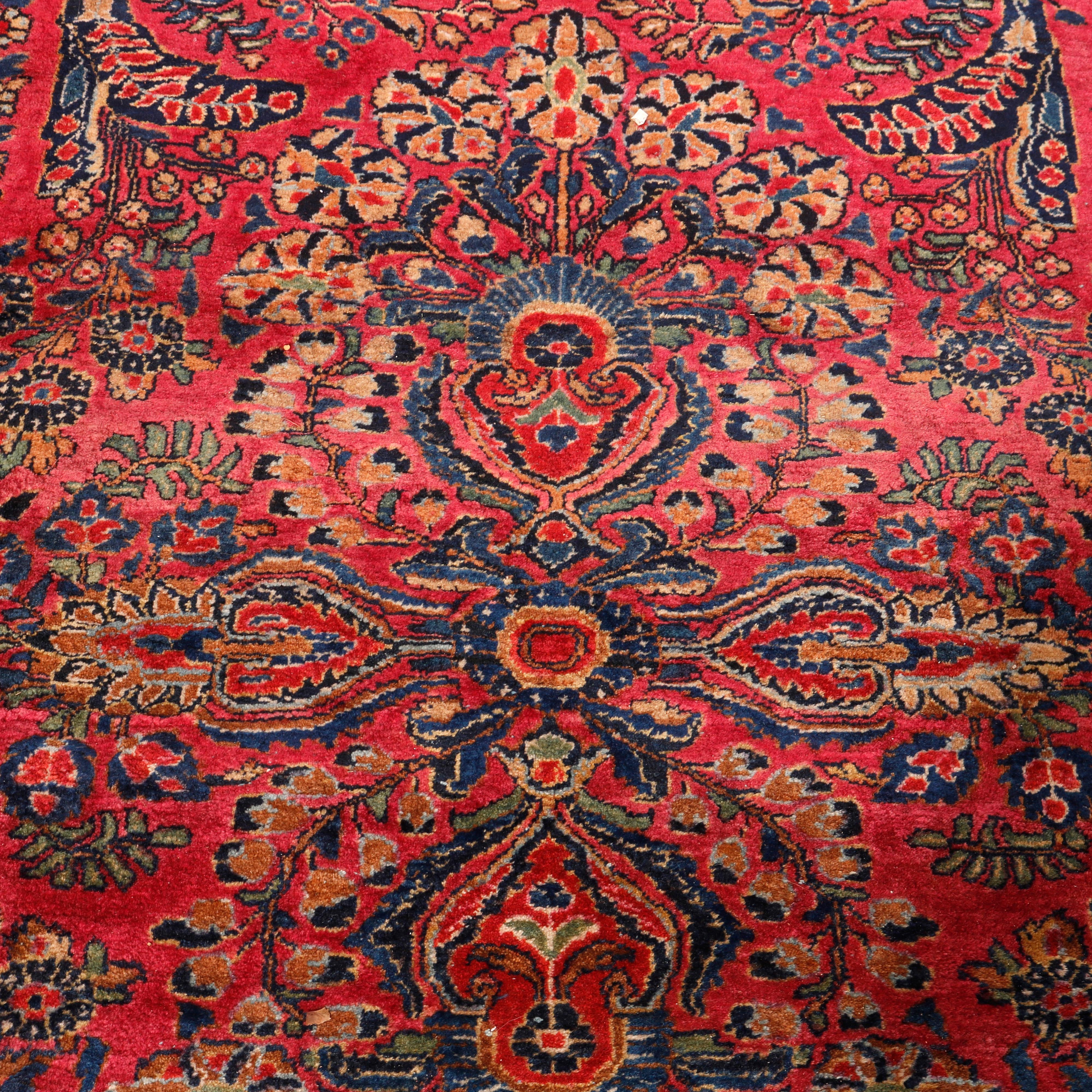Woven Antique Persian Sarouk Oriental Room Size Wool Rug, Circa 1930