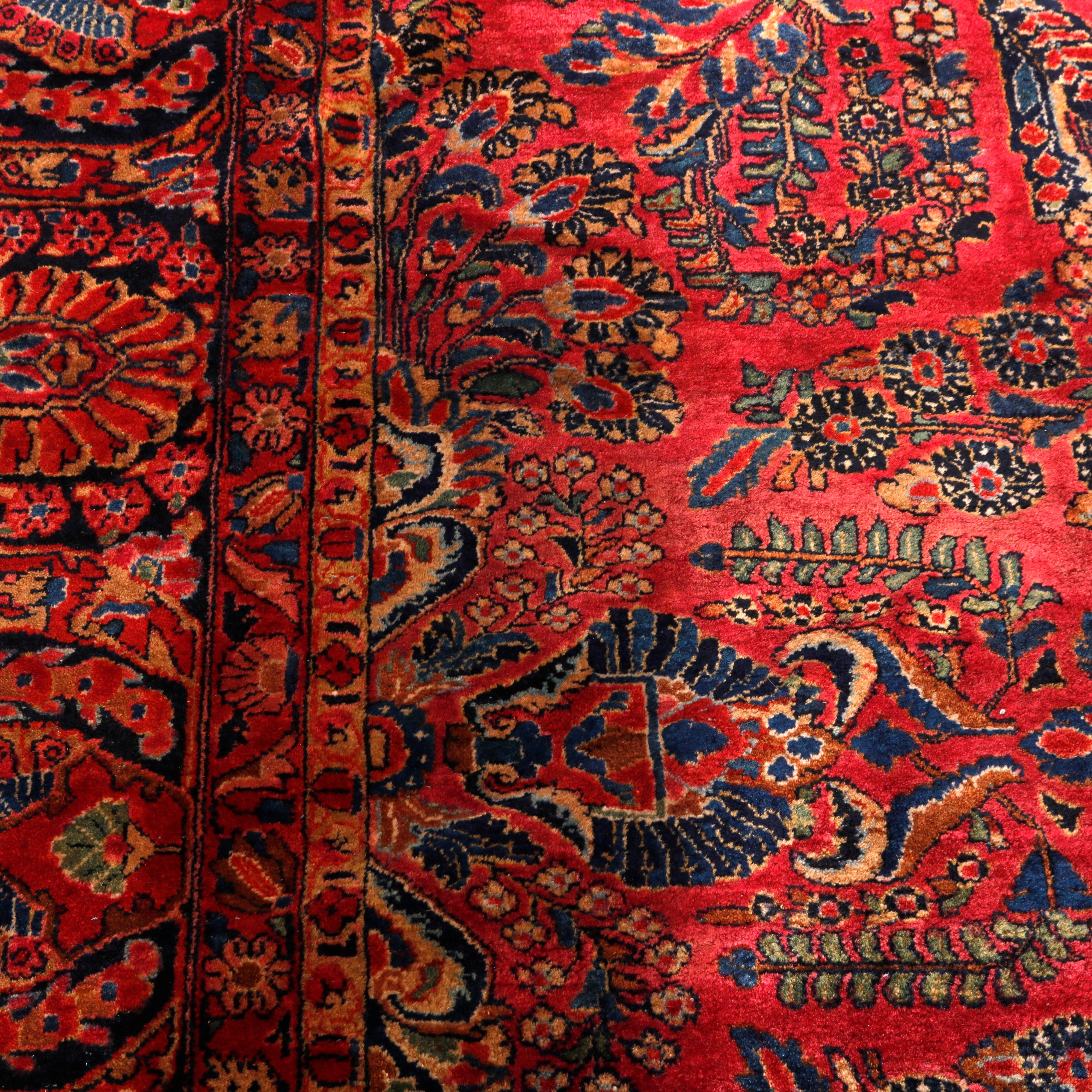 Antique Persian Sarouk Oriental Room Size Wool Rug, Circa 1930 In Good Condition In Big Flats, NY