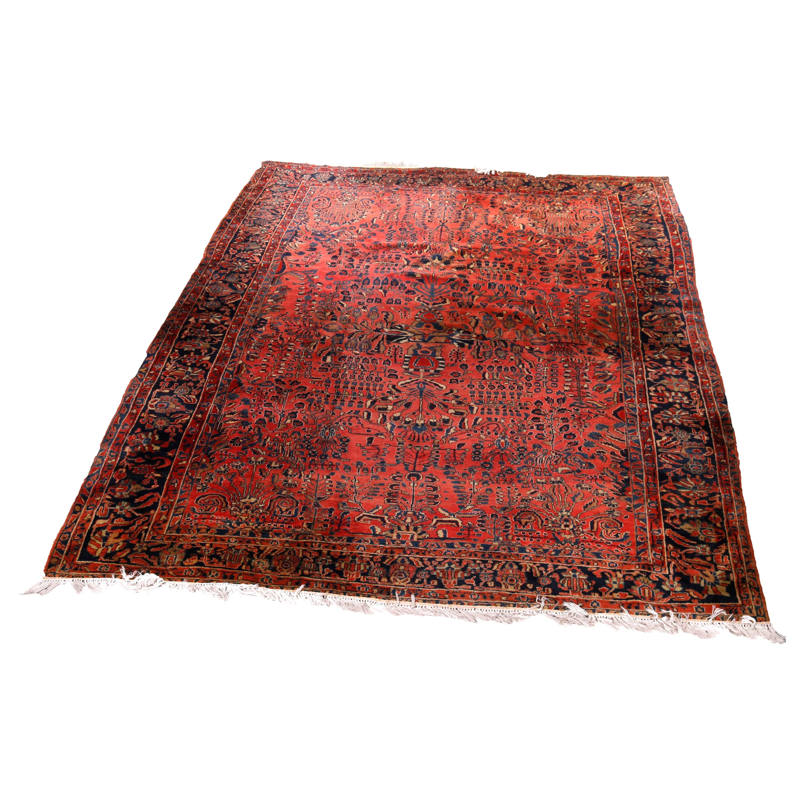 Antique Persian Sarouk Oriental Room Size Wool Rug, Circa 1930 For Sale