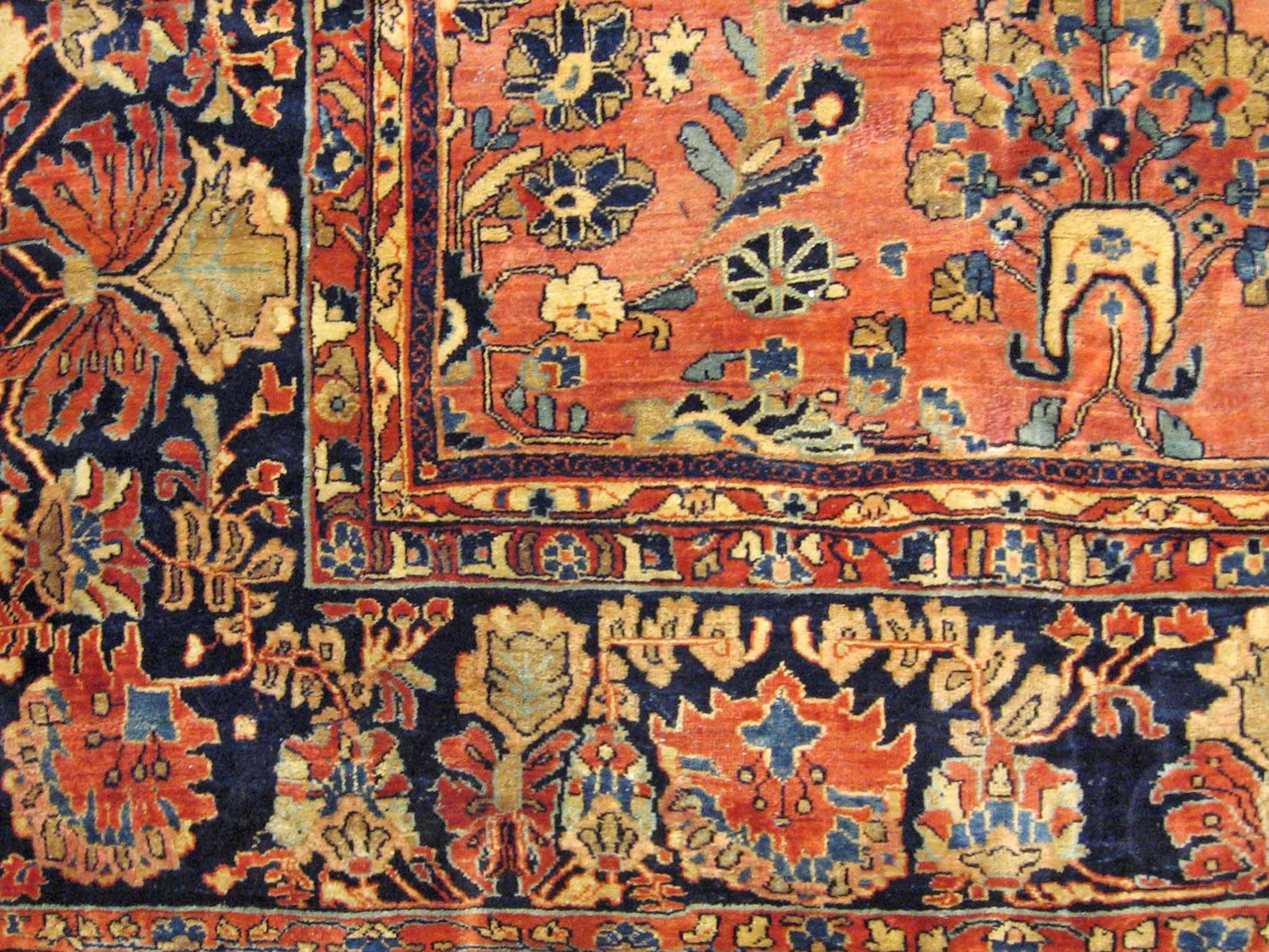 Hand-Knotted Antique Persian Sarouk Oriental Rug, in Large Size with Intricate Floral Design For Sale
