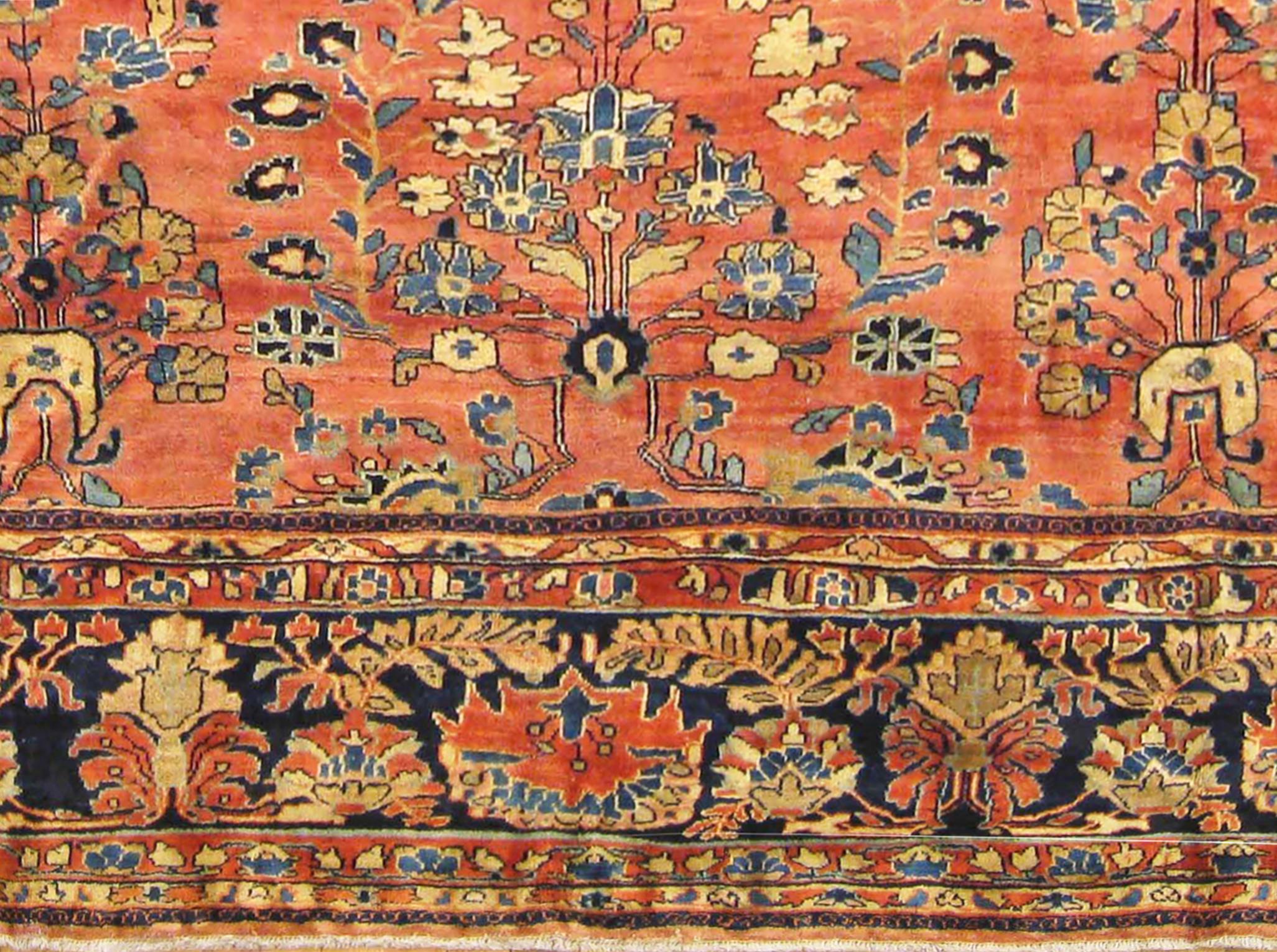 Early 20th Century Antique Persian Sarouk Oriental Rug, in Large Size with Intricate Floral Design For Sale