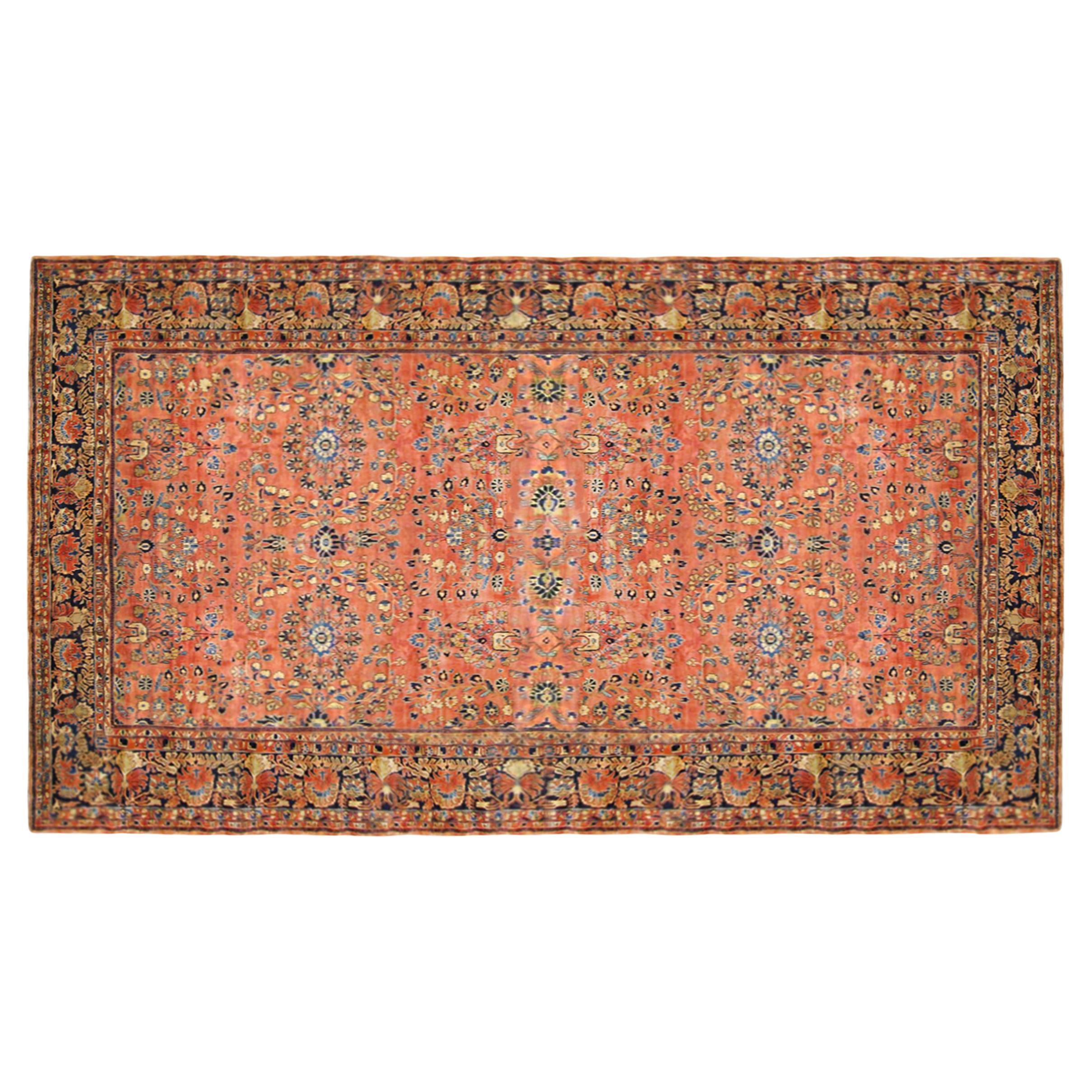Antique Persian Sarouk Oriental Rug, in Large Size with Intricate Floral Design For Sale