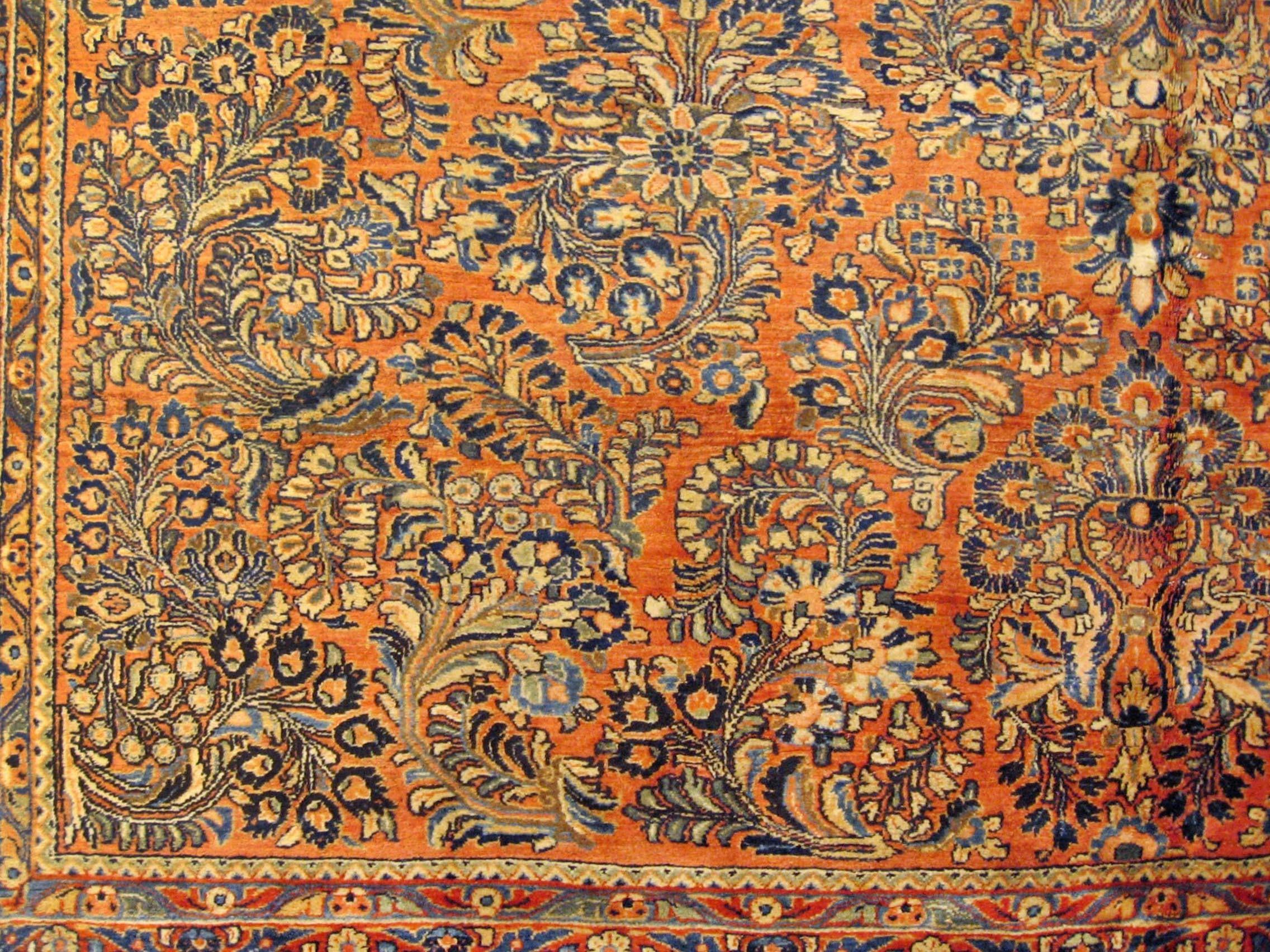 Hand-Knotted Antique Persian Sarouk Oriental Rug, in Room size, with Central Medallion For Sale