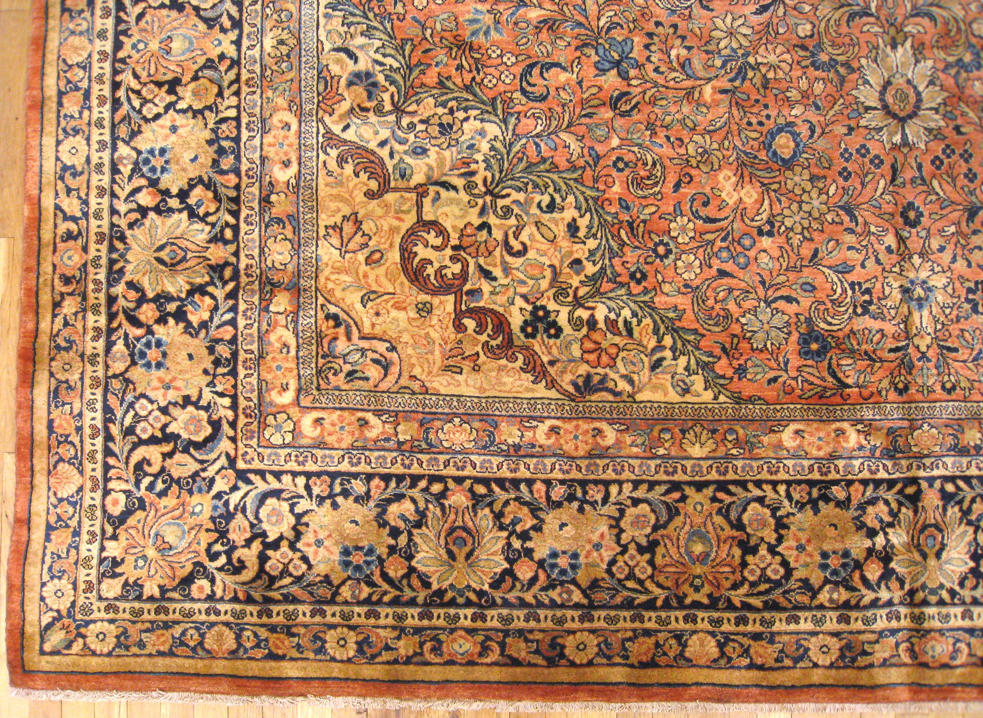 Hand-Knotted Antique Persian Sarouk Oriental Rug, in Room Size, with Central Medallion For Sale