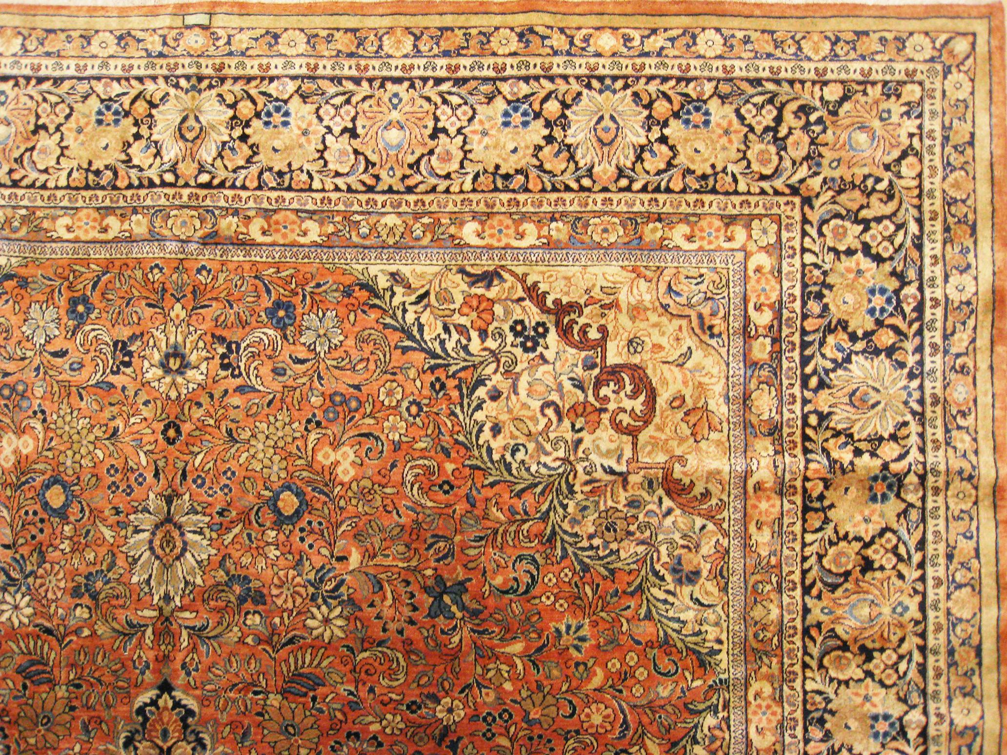 Wool Antique Persian Sarouk Oriental Rug, in Room Size, with Central Medallion For Sale