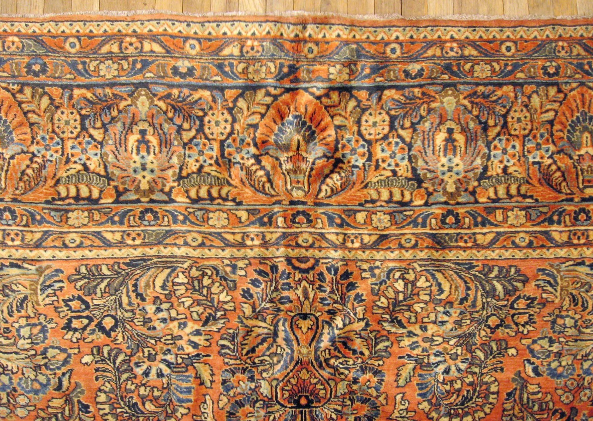 Antique Persian Sarouk Oriental Rug, in Room size, with Central Medallion For Sale 1