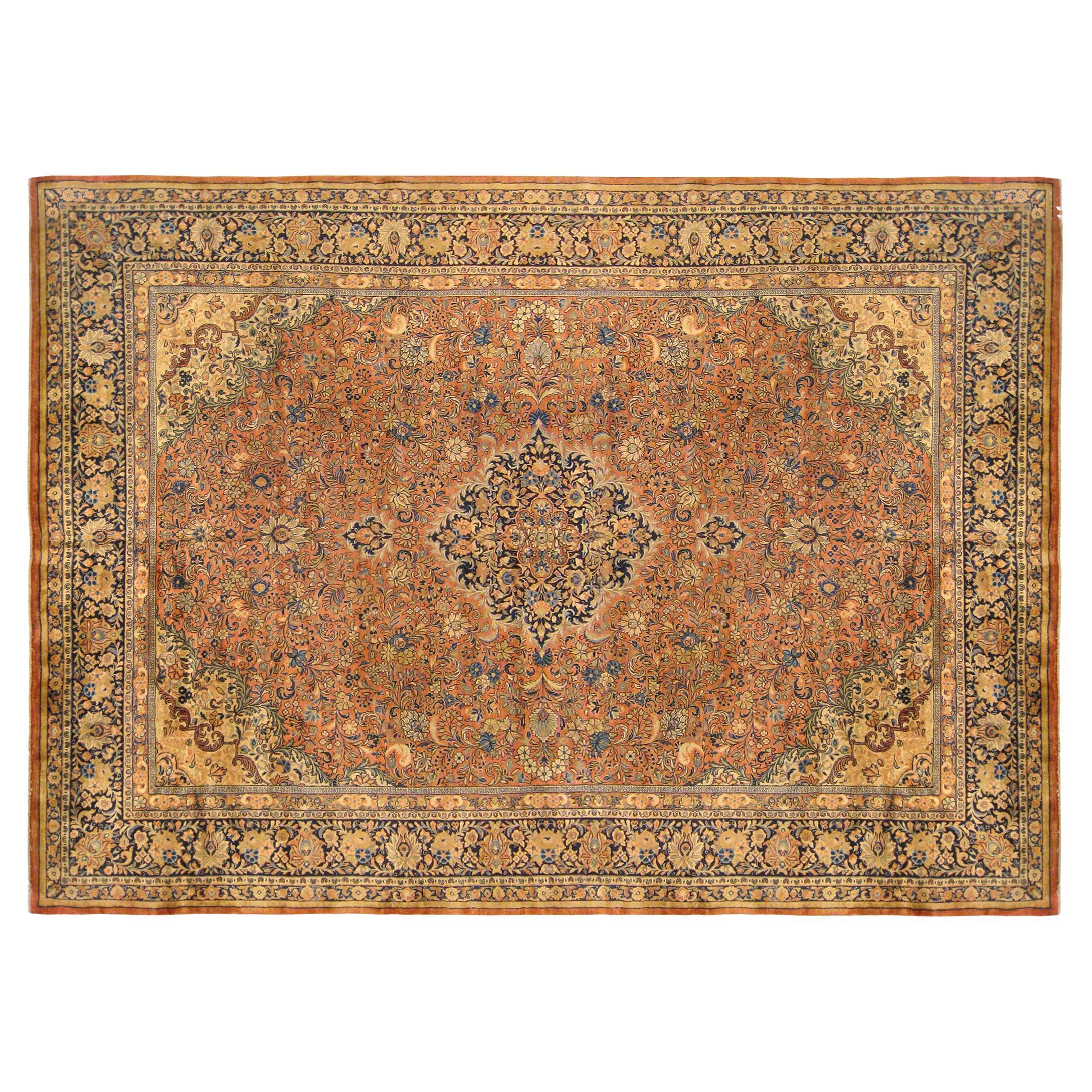 Antique Persian Sarouk Oriental Rug, in Room Size, with Central Medallion For Sale