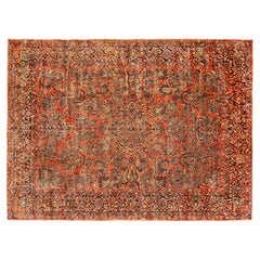 Antique Persian Sarouk Oriental Rug, in Room Size, with Coral Tones, circa 1920