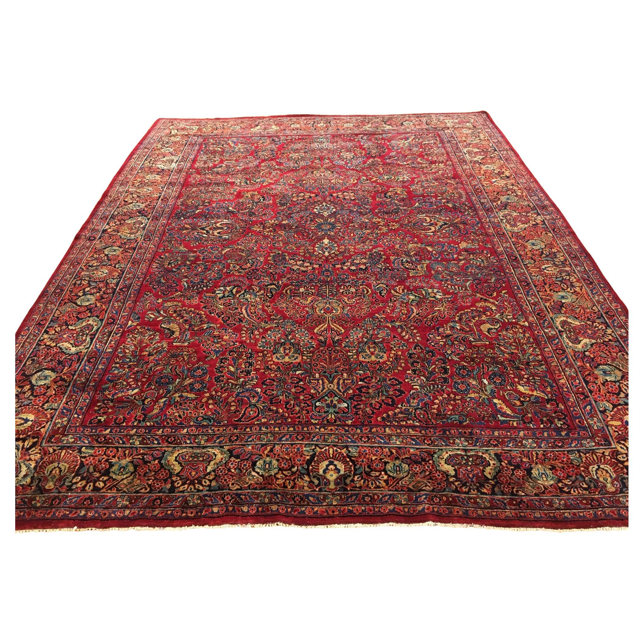 Antique Persian Sarouk Oriental Rug, in Room size, with Fine Floral Motifs For Sale