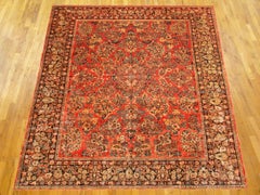 Antico tappeto orientale persiano Sarouk, in formato camera, con intricato disegno floreale