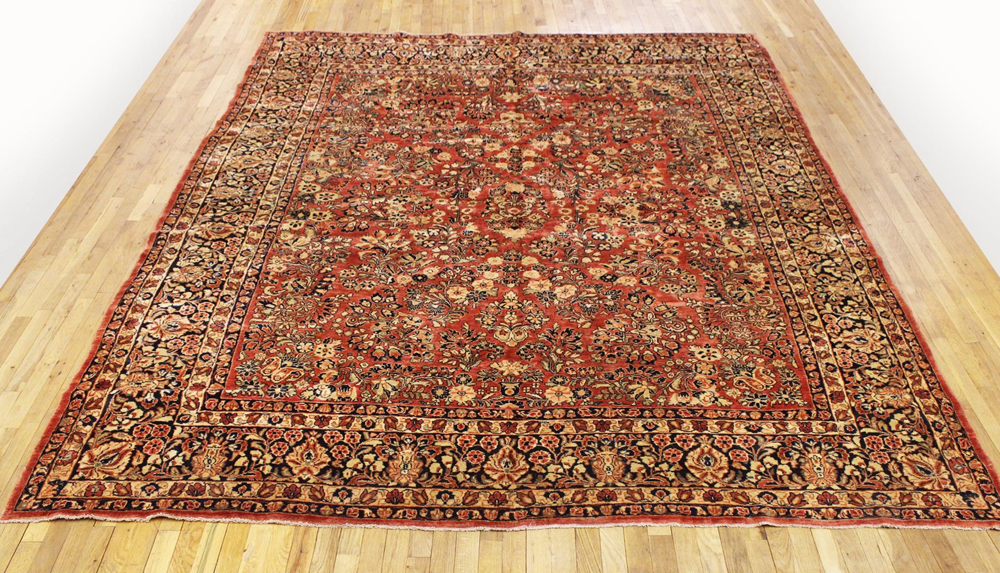 Hand-Knotted Antique Persian Sarouk Oriental Rug, in Room Size, with Intricate Floral Design For Sale