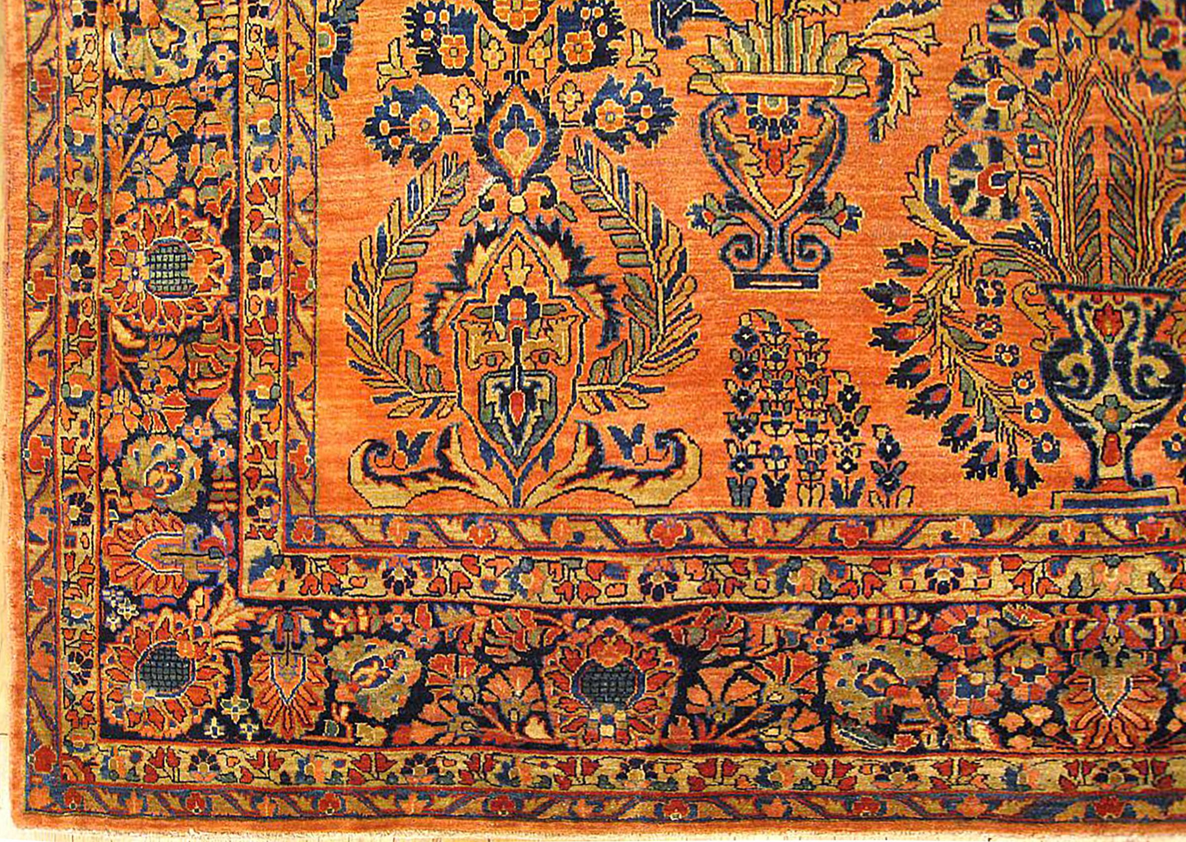 Hand-Knotted Antique Persian Sarouk Oriental Rug, in Room size, with Intricate Floral Design For Sale
