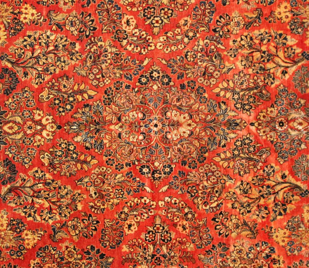 Hand-Knotted Antique Persian Sarouk Oriental Rug, in Room Size, with Intricate Floral Design For Sale