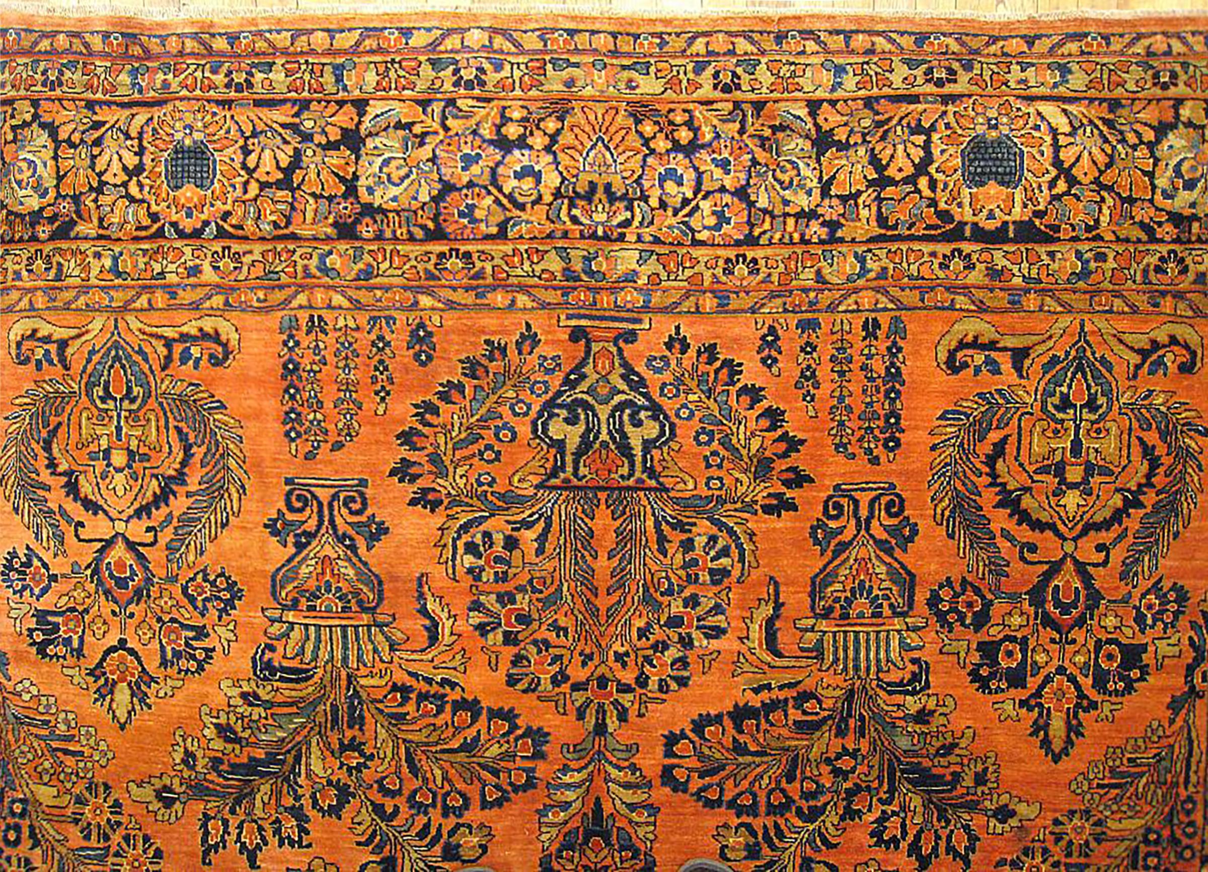 Early 20th Century Antique Persian Sarouk Oriental Rug, in Room size, with Intricate Floral Design For Sale