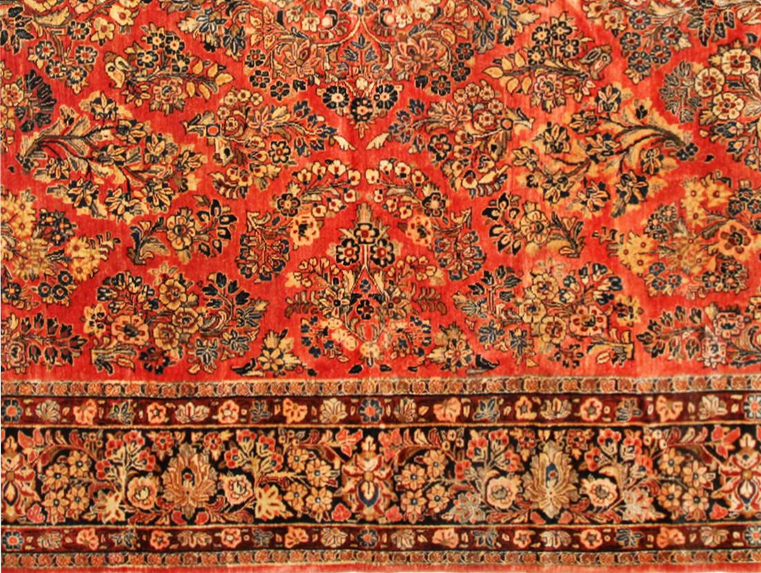 Early 20th Century Antique Persian Sarouk Oriental Rug, in Room Size, with Intricate Floral Design For Sale