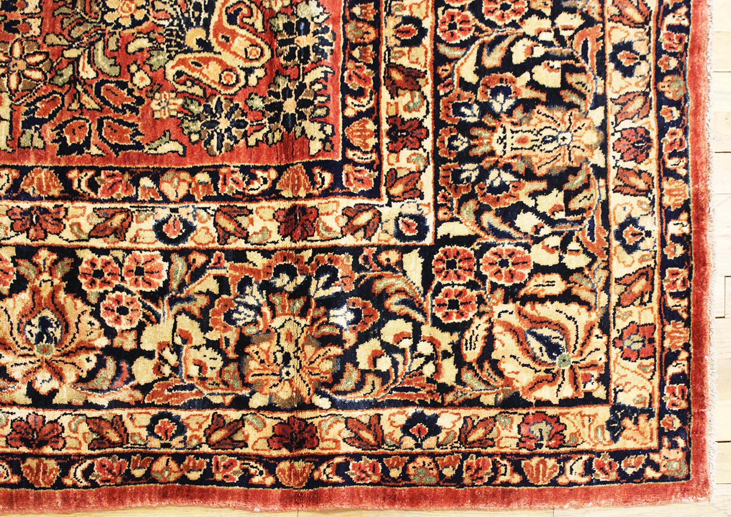 Wool Antique Persian Sarouk Oriental Rug, in Room Size, with Intricate Floral Design For Sale
