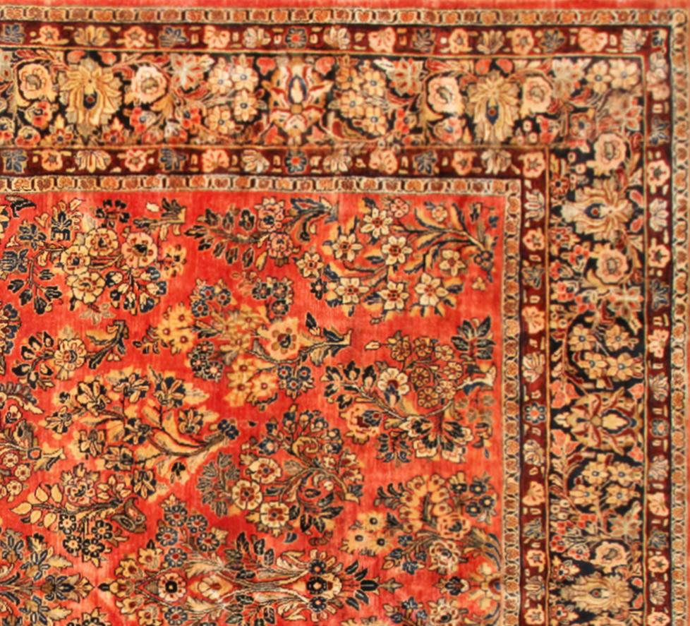 Antique Persian Sarouk Oriental Rug, in Room Size, with Intricate Floral Design For Sale 1