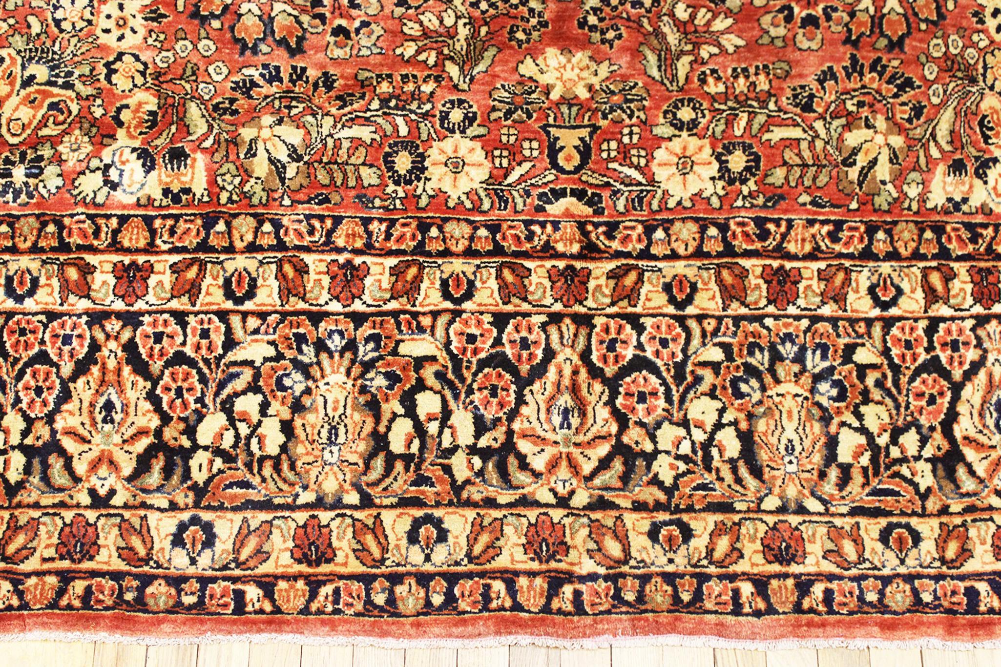 Antique Persian Sarouk Oriental Rug, in Room Size, with Intricate Floral Design For Sale 3