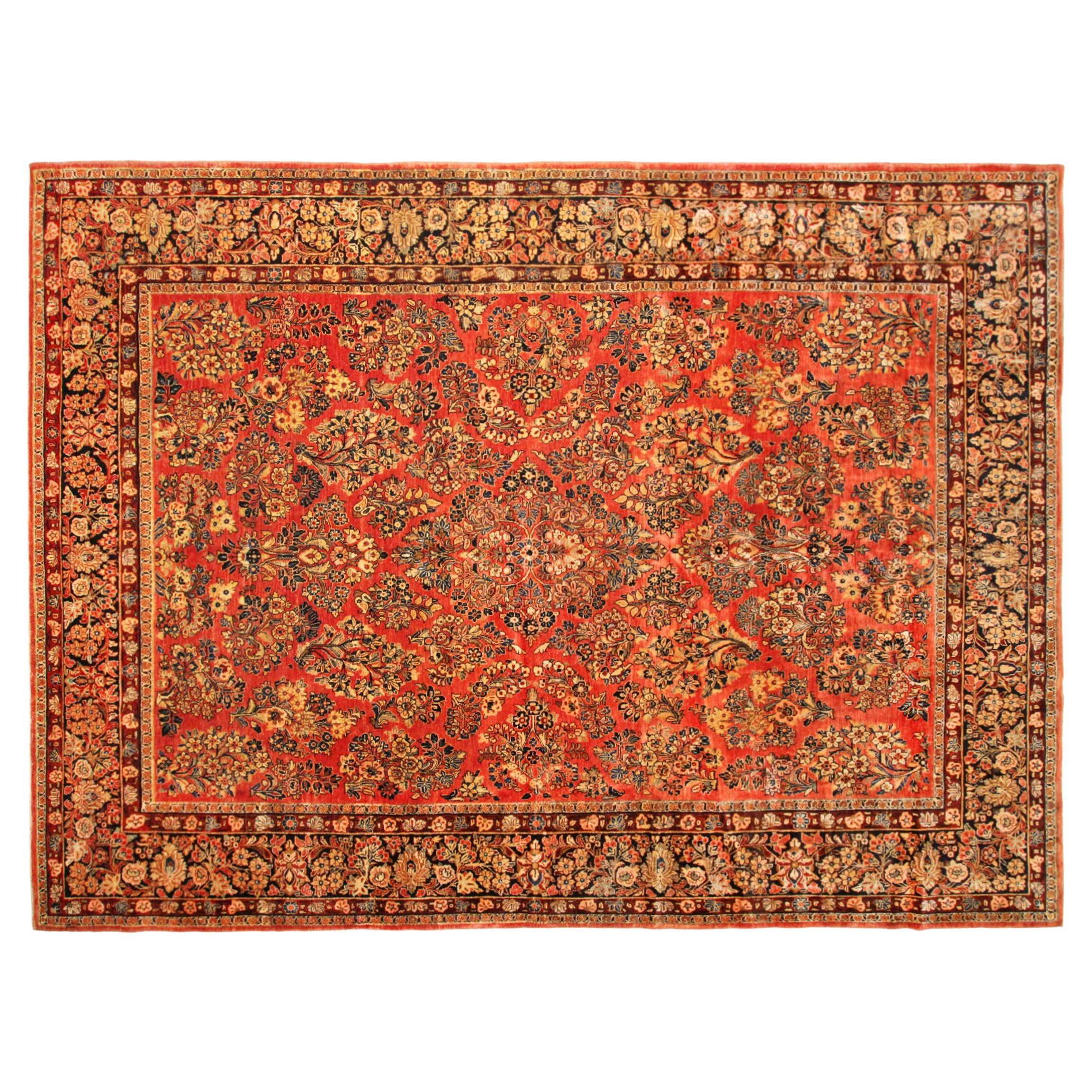 Antique Persian Sarouk Oriental Rug, in Room Size, with Intricate Floral Design