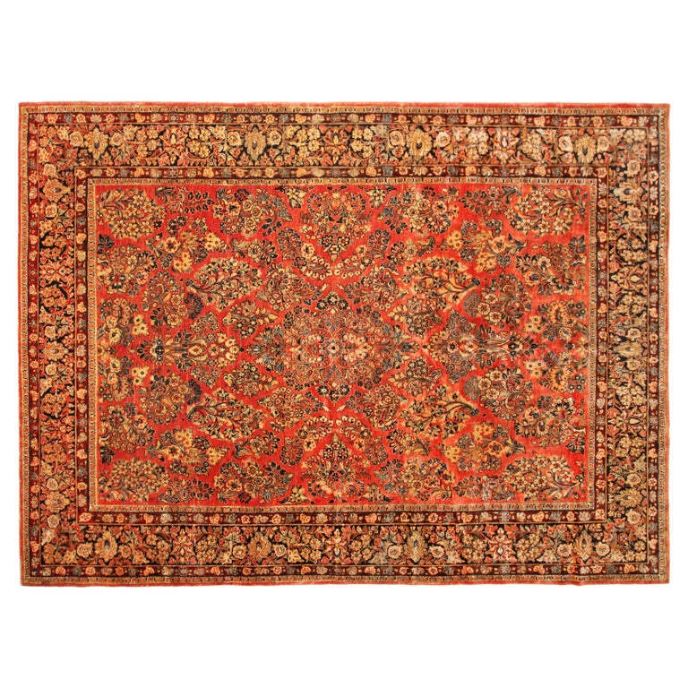 Antique Persian Sarouk Oriental Rug, in Room Size, with Intricate Floral Design For Sale at 1stDibs
