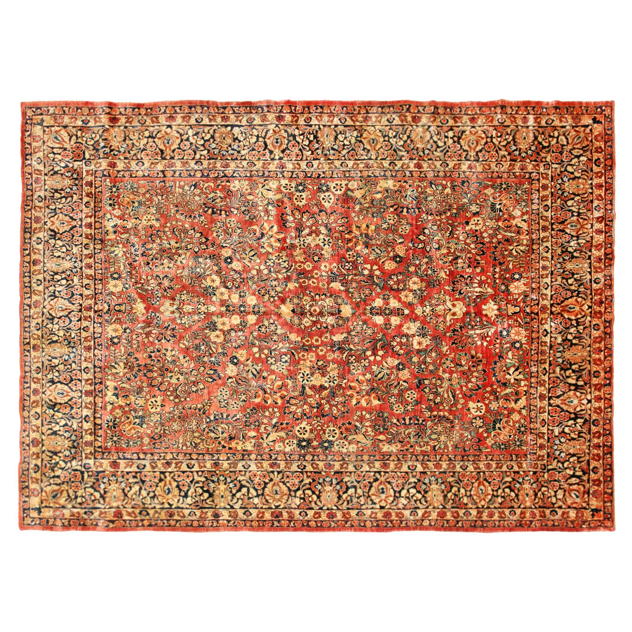 Antiker persischer Sarouk- Orientalischer Teppich in Zimmergröße, mit kompliziertem Blumenmuster