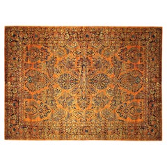 Antiker persischer Sarouk- orientalischer Teppich in Zimmergröße, mit kompliziertem Blumenmuster