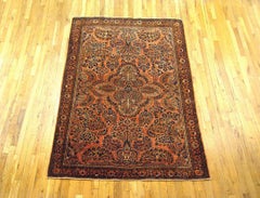 Antique Persian Sarouk Oriental Rug, in Small Size, with Intricate Floral Design