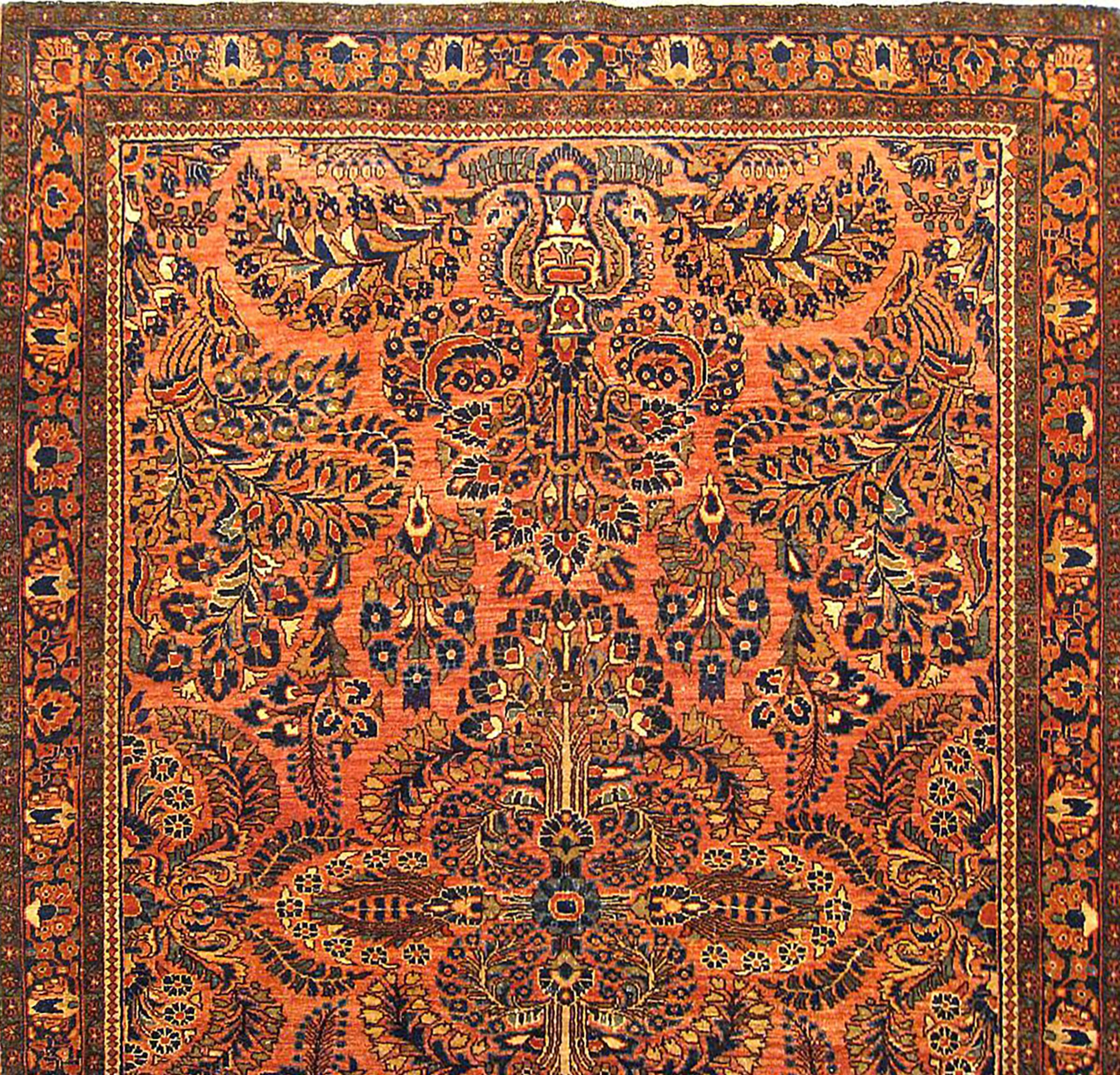 Hand-Knotted Antique Persian Sarouk Oriental Rug, in Small Size, with Intricate Floral Design For Sale
