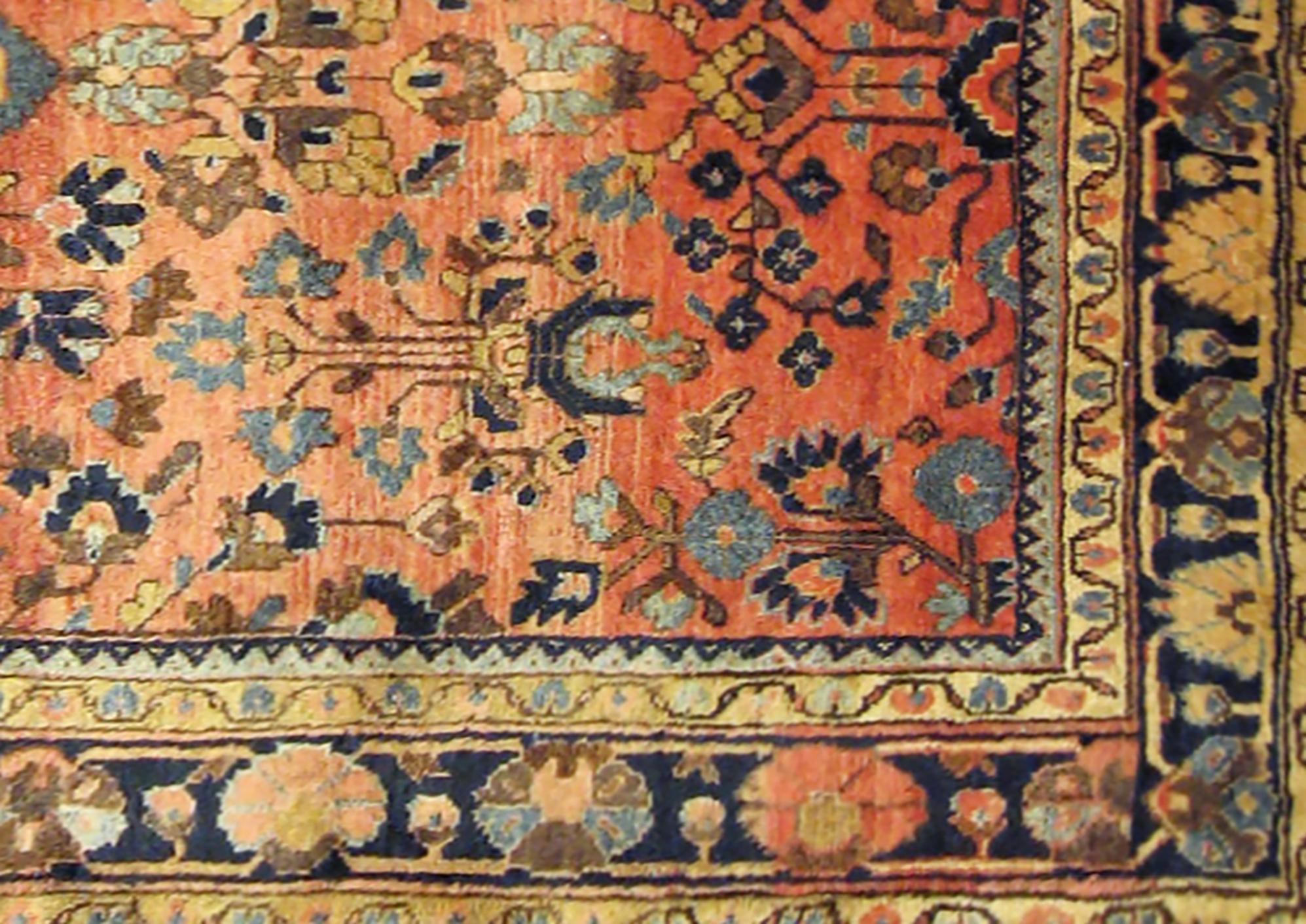 Hand-Knotted Antique Persian Sarouk Oriental Rug, in Small size, with Intricate Floral Design For Sale