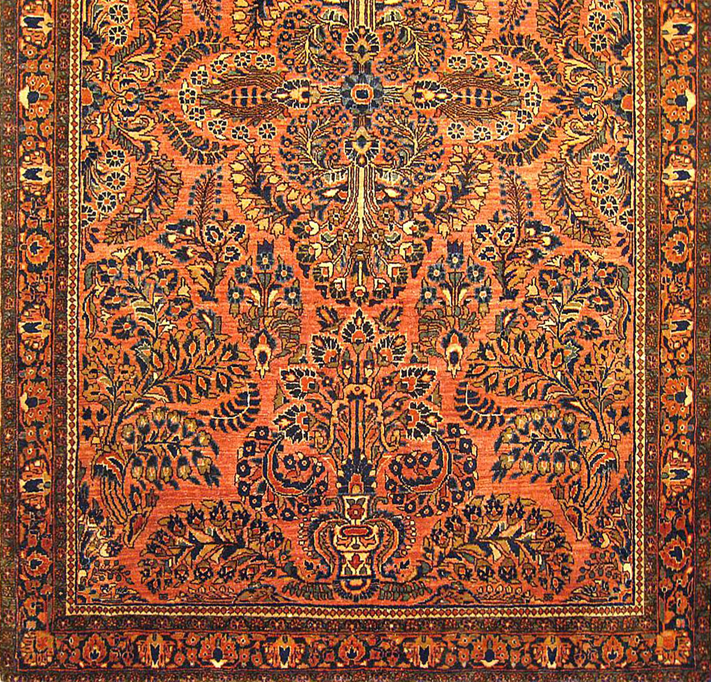 Noué à la main Tapis persan ancien de style Sarouk oriental, de petite taille, avec un motif floral complexe en vente