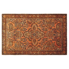 Antique Persian Sarouk Oriental Rug, in Small Size, with Intricate Floral Design