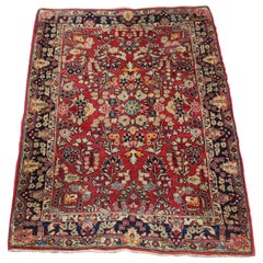 Antique Persian Sarouk Oriental Wool Area Rug, circa 1930