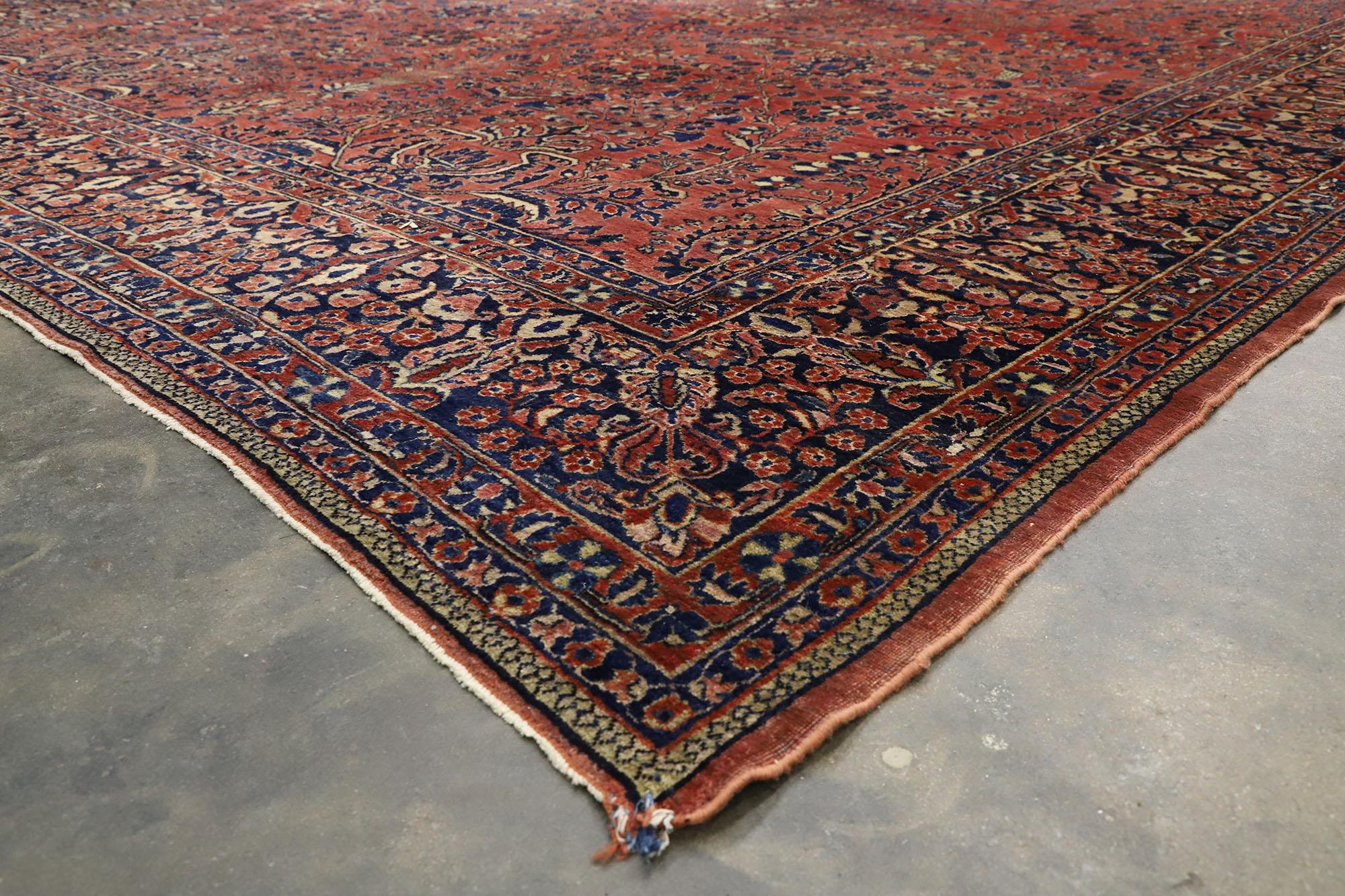 Noué à la main Tapis persan antique Sarouk, 10'07 x 23'02  en vente