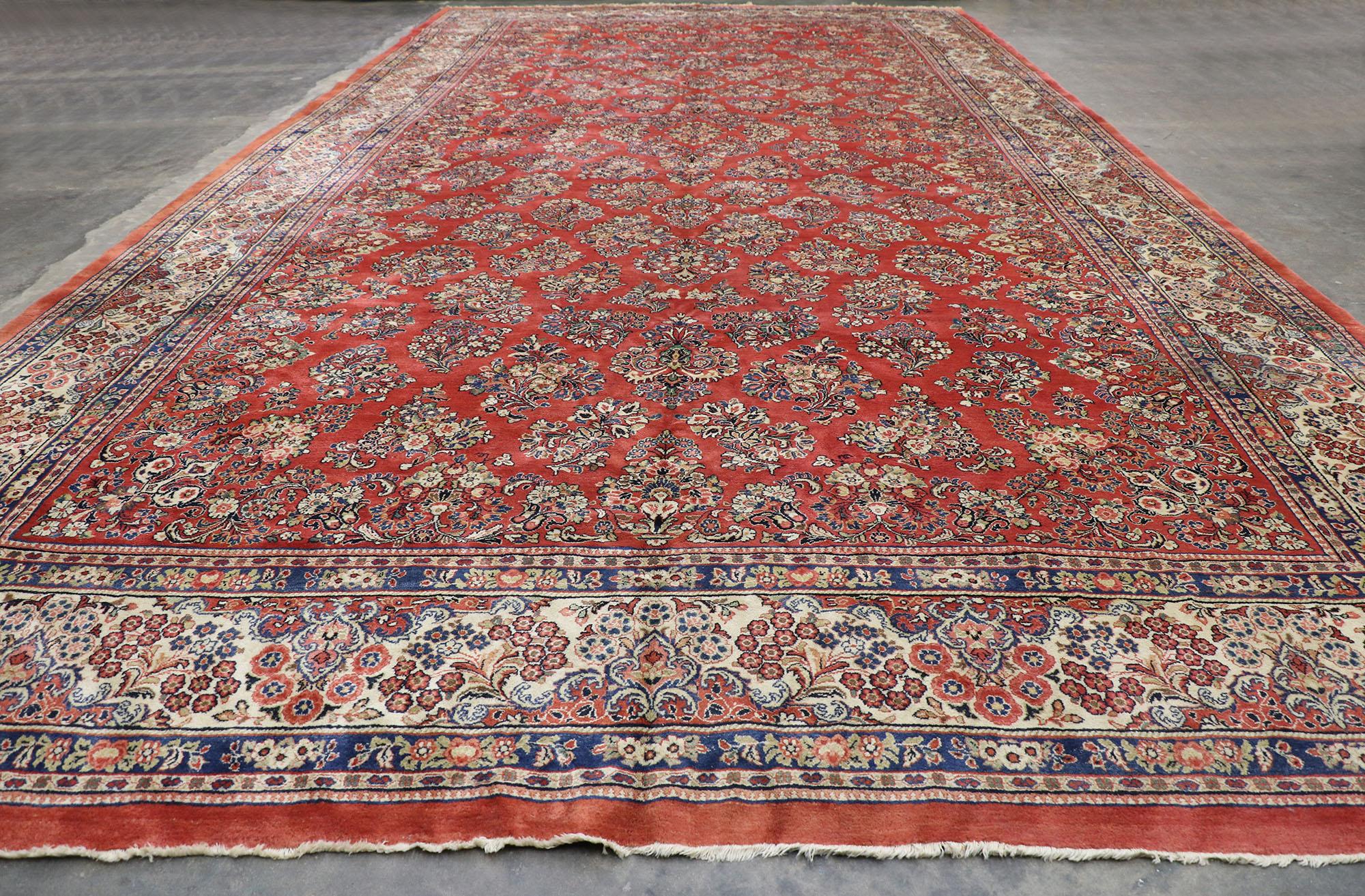 Wool Oversized Antique Persian Sarouk Rug, Hotel Lobby Size  Carpet For Sale