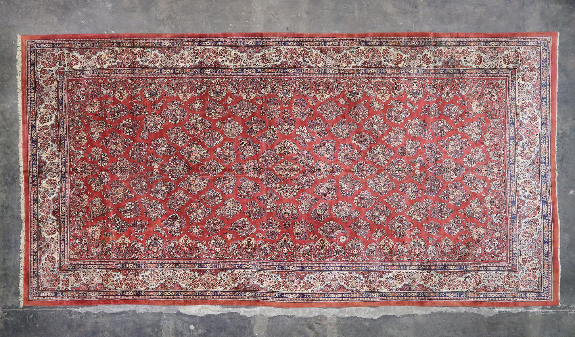Oversized Antique Persian Sarouk Rug, Hotel Lobby Size  Carpet For Sale 1