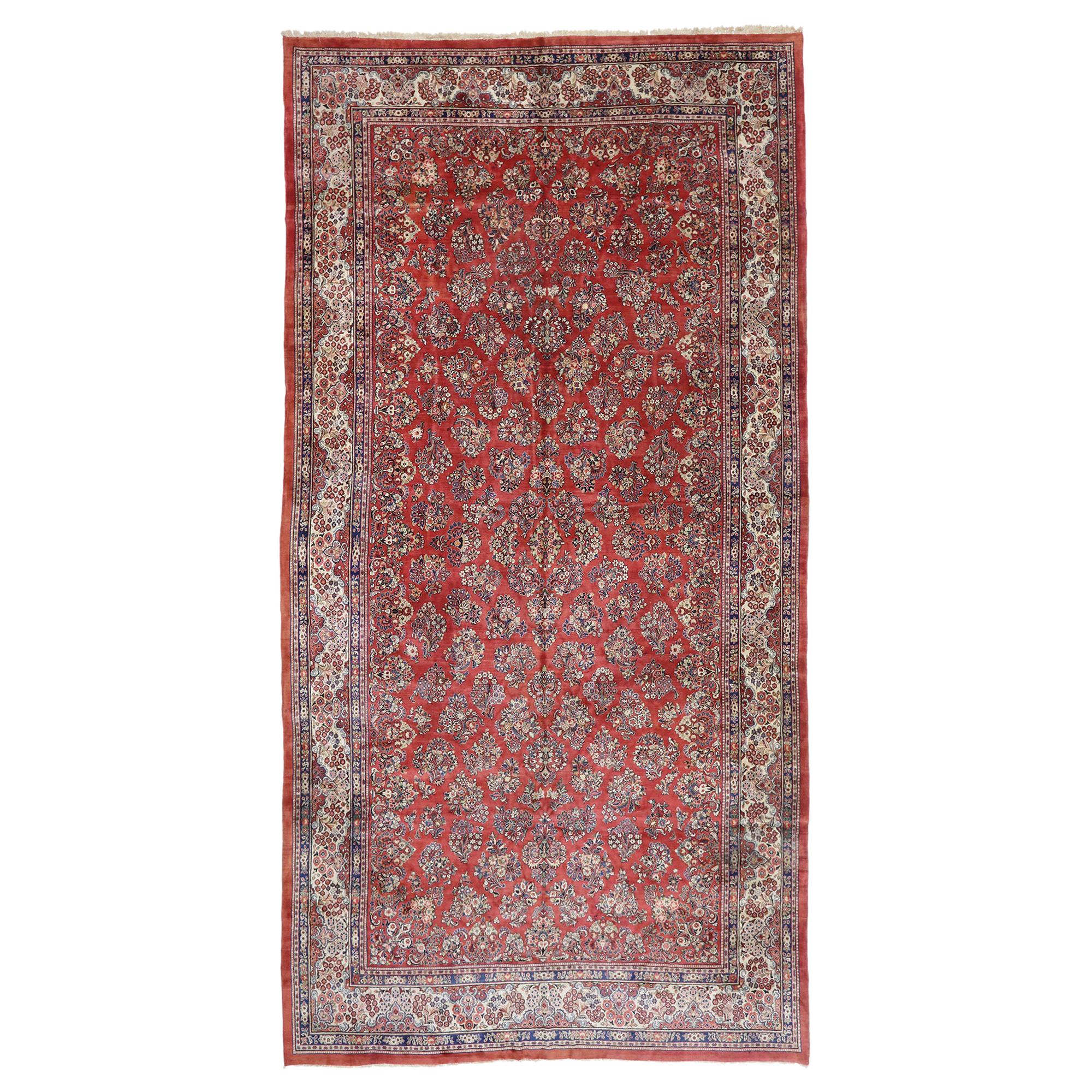 Oversized Antique Persian Sarouk Rug, Hotel Lobby Size  Carpet For Sale