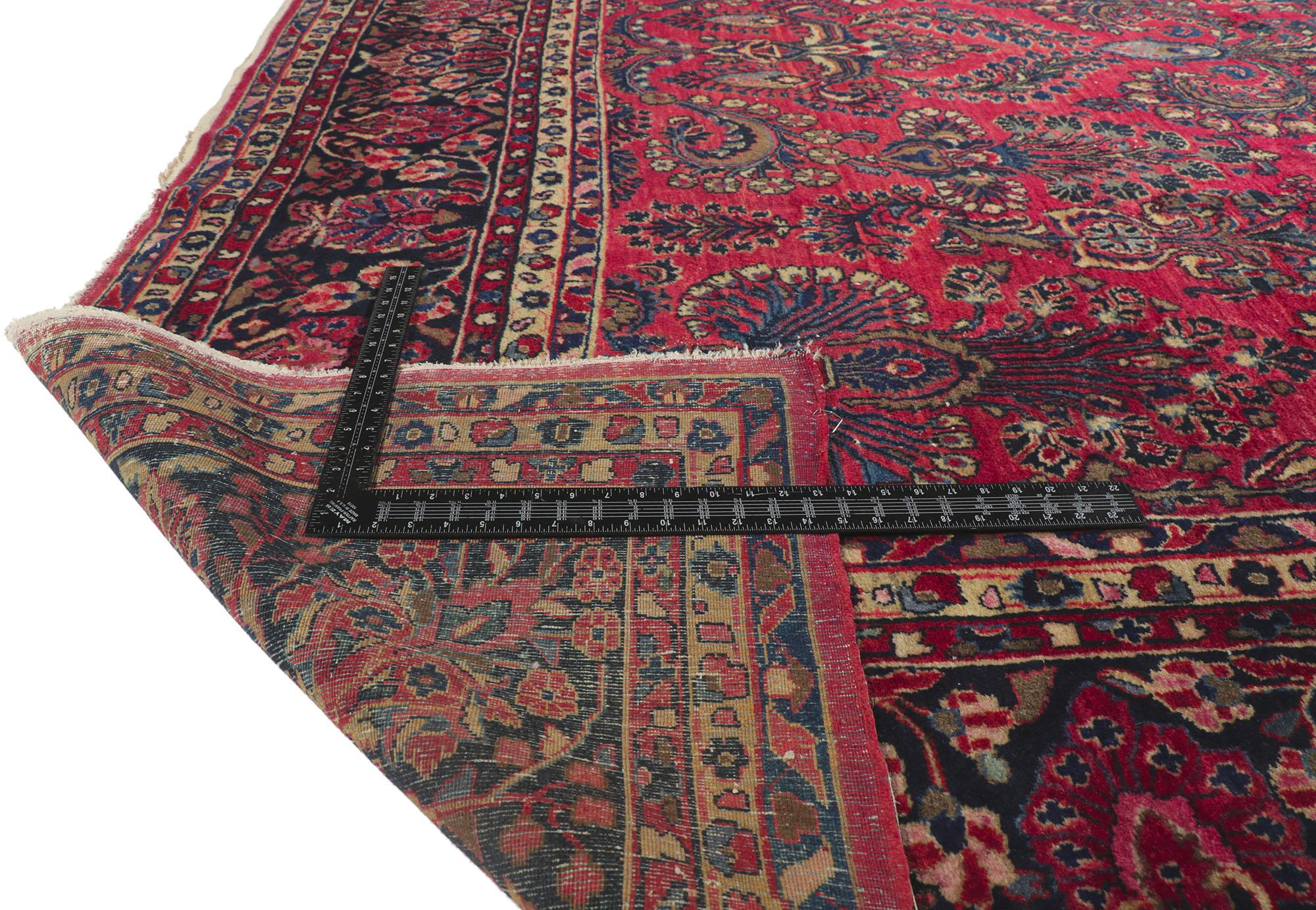 Hand-Knotted Antique Persian Sarouk Room Size Rug For Sale