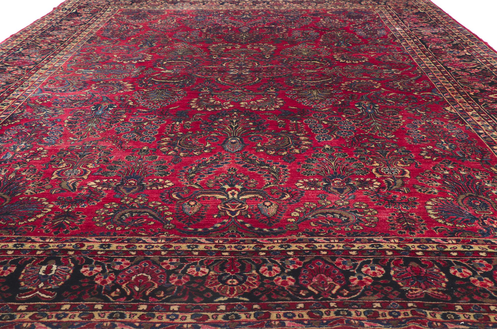 Antiker persischer Sarouk-Teppich in Zimmergröße, antik im Zustand „Gut“ im Angebot in Dallas, TX