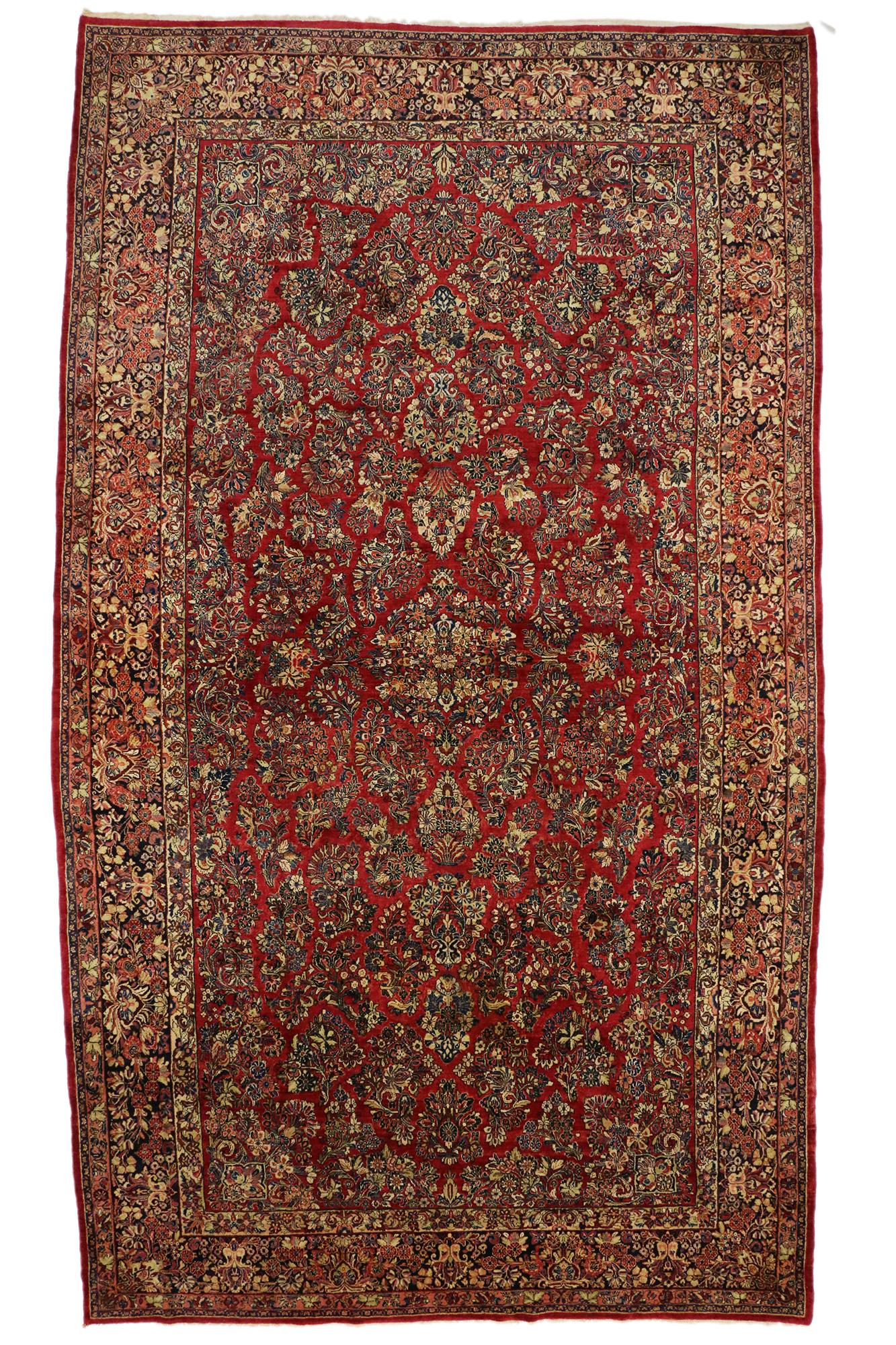 Antique Persian Sarouk Rug, 10'03 x 17'10 In Good Condition For Sale In Dallas, TX